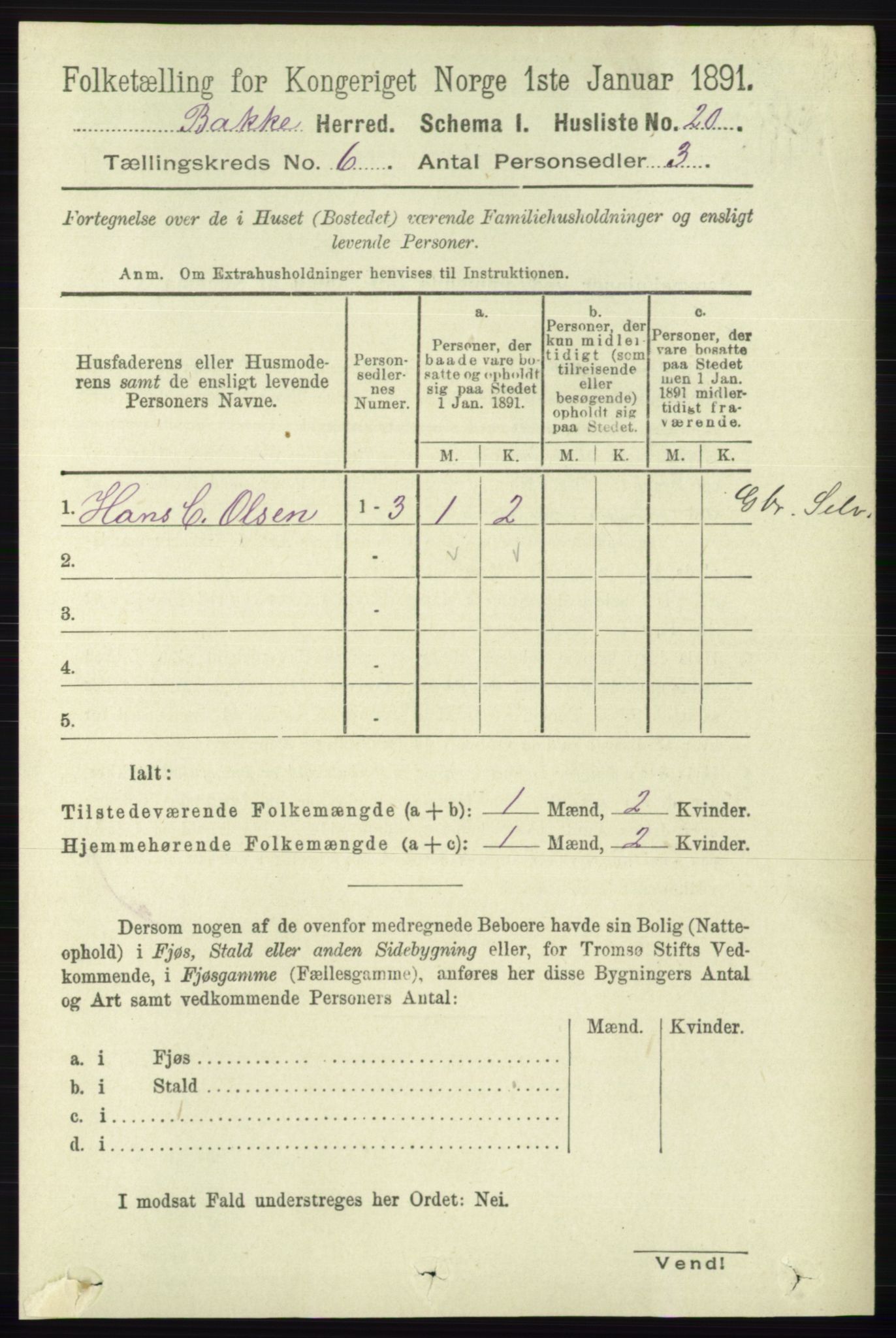 RA, 1891 census for 1045 Bakke, 1891, p. 1168