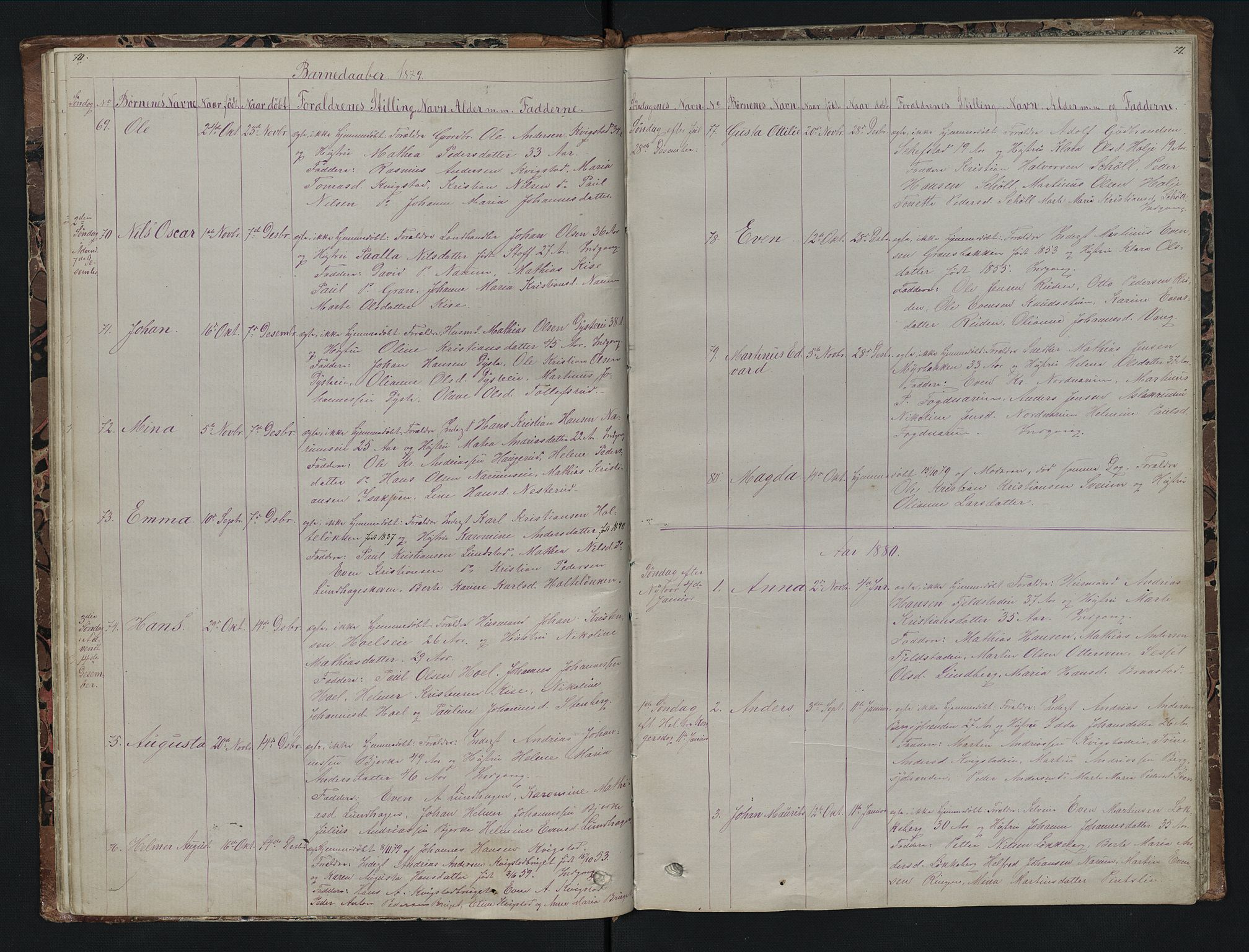 Vestre Toten prestekontor, SAH/PREST-108/H/Ha/Hab/L0007: Parish register (copy) no. 7, 1872-1900, p. 70-71