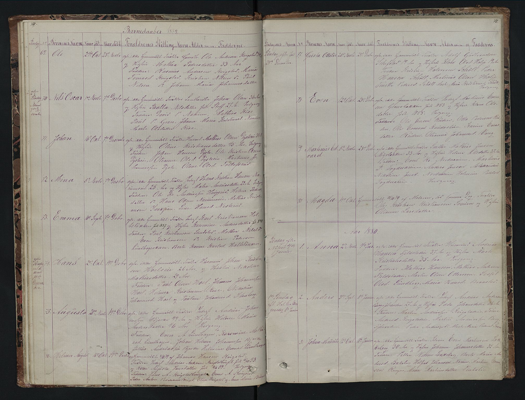 Vestre Toten prestekontor, AV/SAH-PREST-108/H/Ha/Hab/L0007: Parish register (copy) no. 7, 1872-1900, p. 70-71