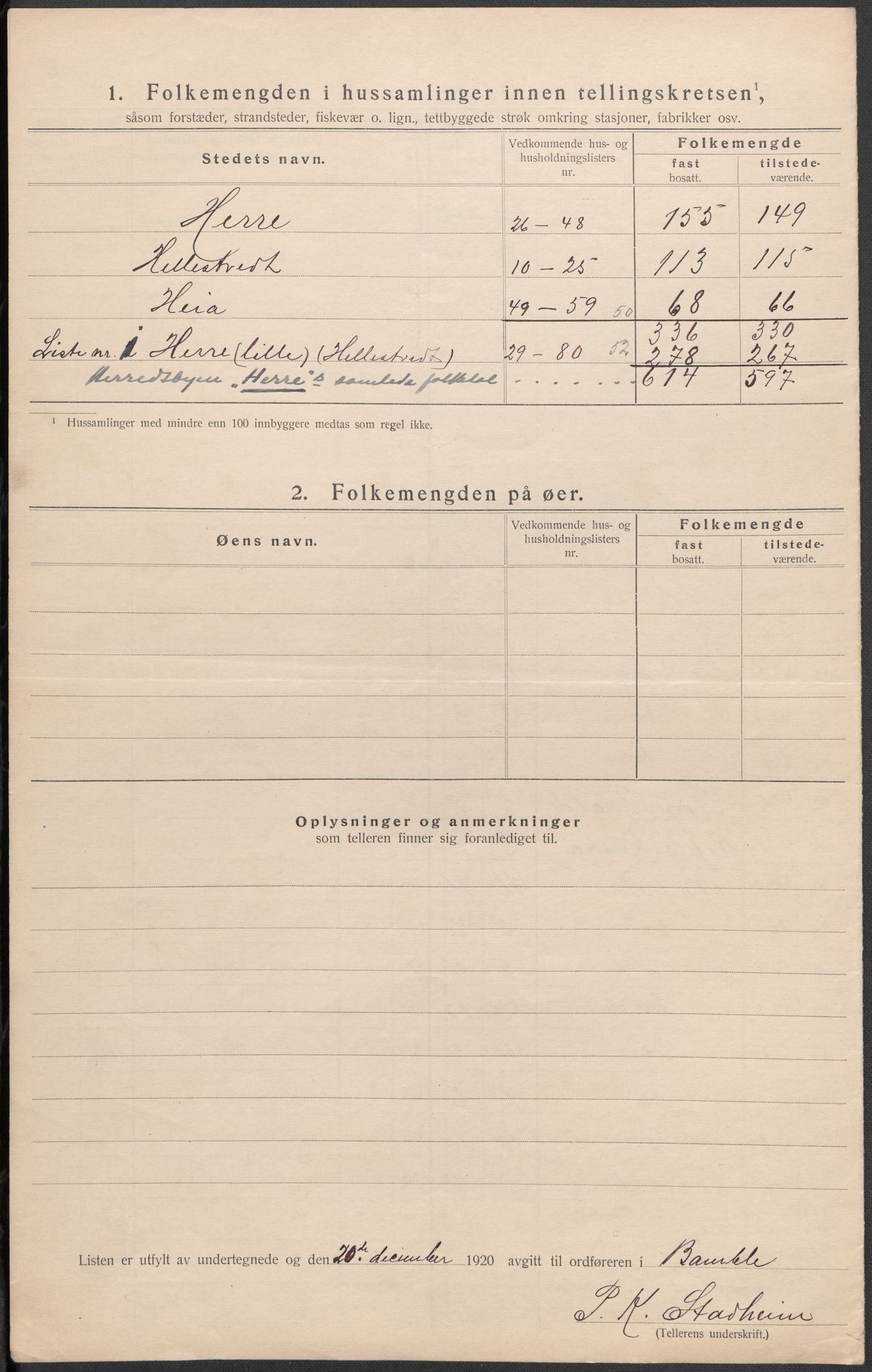 SAKO, 1920 census for Bamble, 1920, p. 15