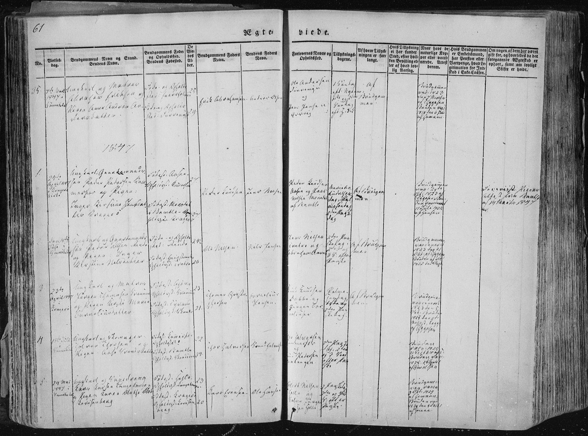 Sannidal kirkebøker, SAKO/A-296/F/Fa/L0007: Parish register (official) no. 7, 1831-1854, p. 61