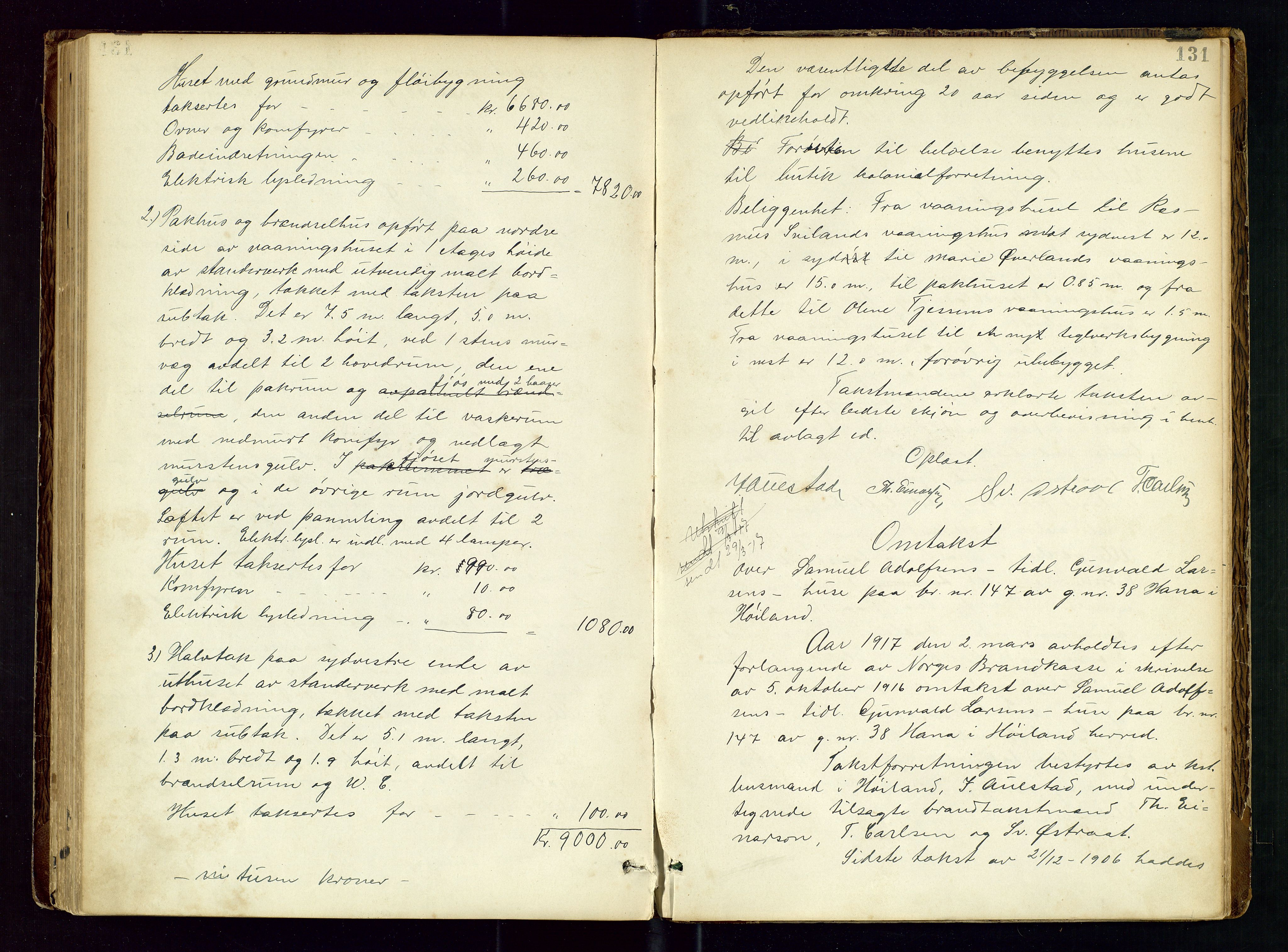 Høyland/Sandnes lensmannskontor, AV/SAST-A-100166/Goa/L0002: "Brandtaxtprotokol for Landafdelingen i Høiland", 1880-1917, p. 130b-131a