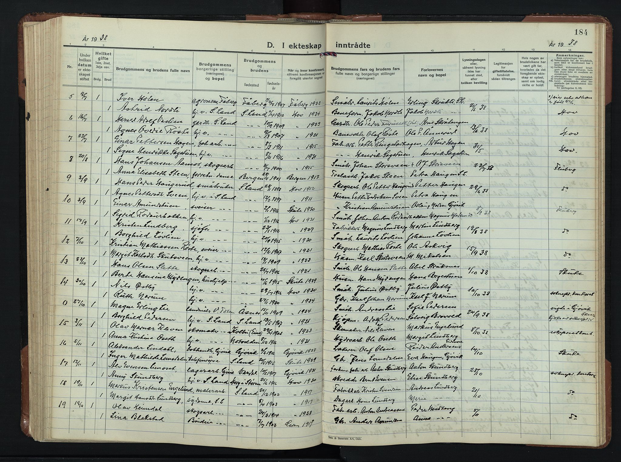 Søndre Land prestekontor, AV/SAH-PREST-122/L/L0009: Parish register (copy) no. 9, 1933-1954, p. 184