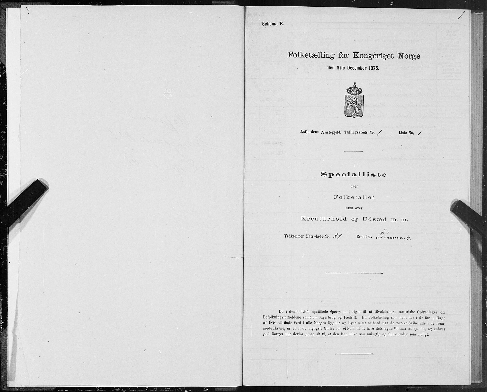 SAT, 1875 census for 1630P Aafjorden, 1875, p. 1001