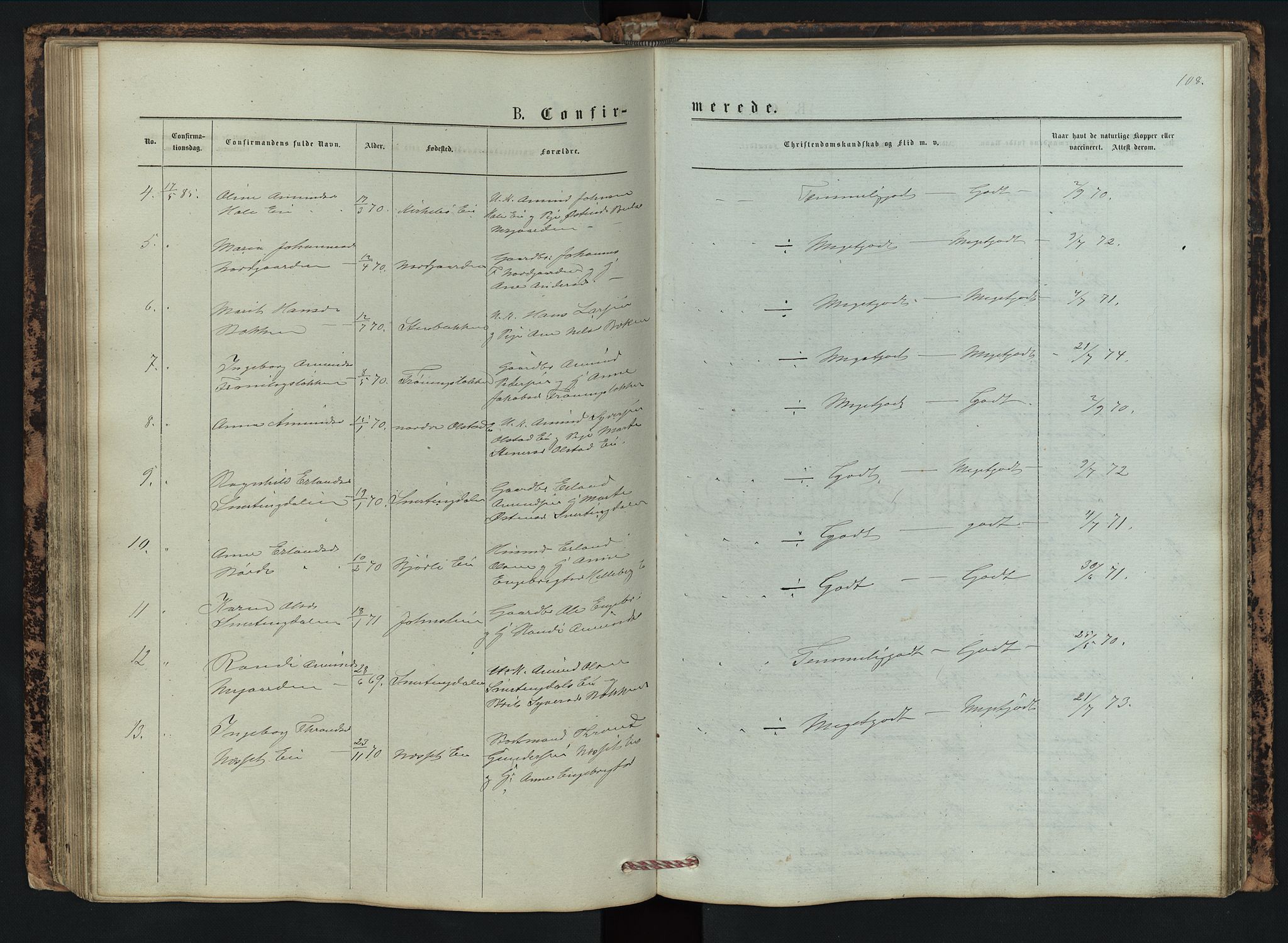 Vestre Gausdal prestekontor, SAH/PREST-094/H/Ha/Hab/L0002: Parish register (copy) no. 2, 1874-1897, p. 108