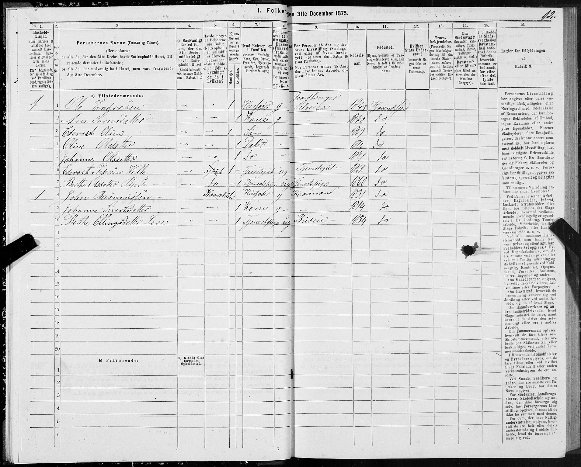 SAT, 1875 census for 1522P Hjørundfjord, 1875, p. 1012