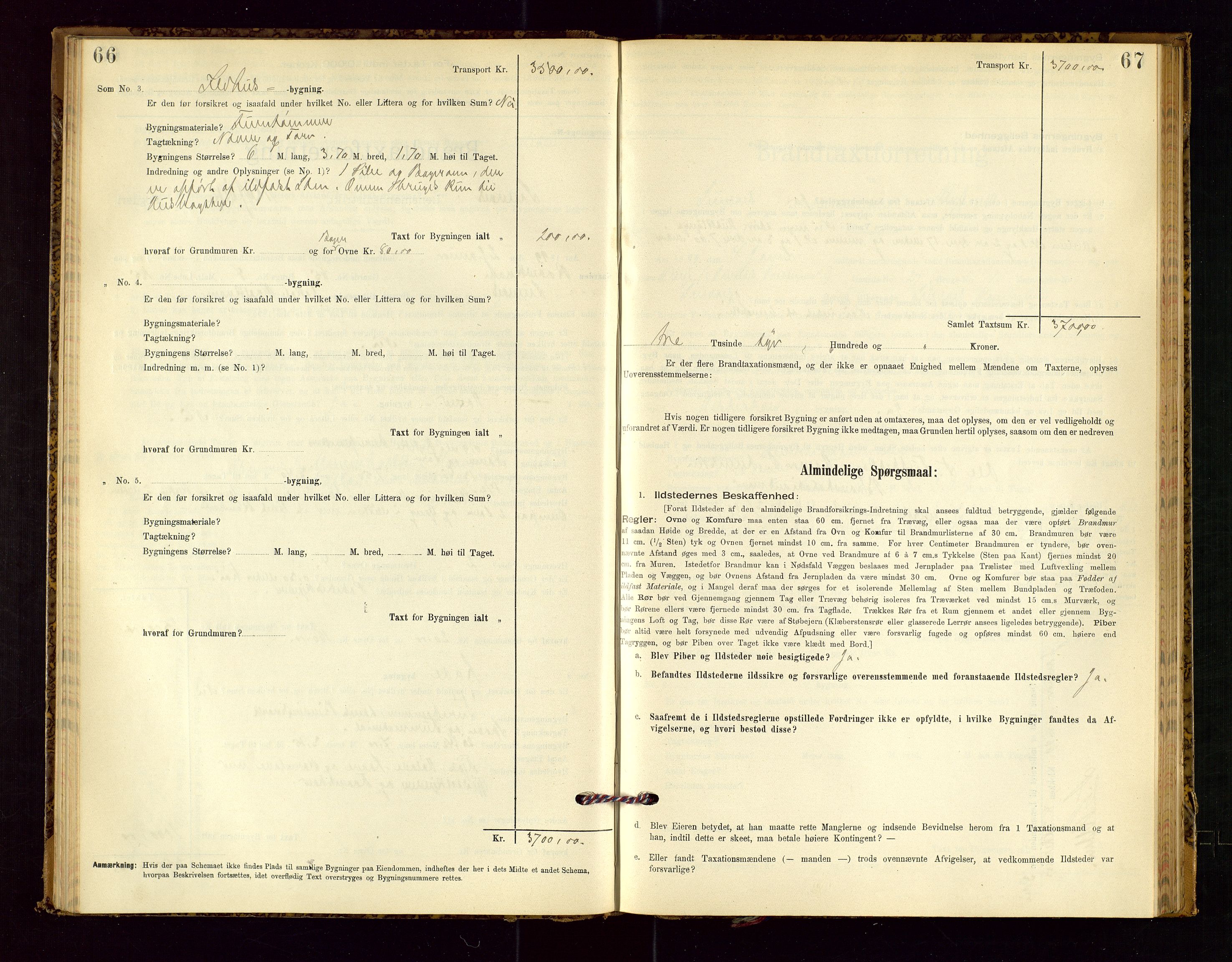 Suldal lensmannskontor, SAST/A-100419/Gob/L0001: "Brandtaxationsprotokol", 1894-1923, p. 66-67
