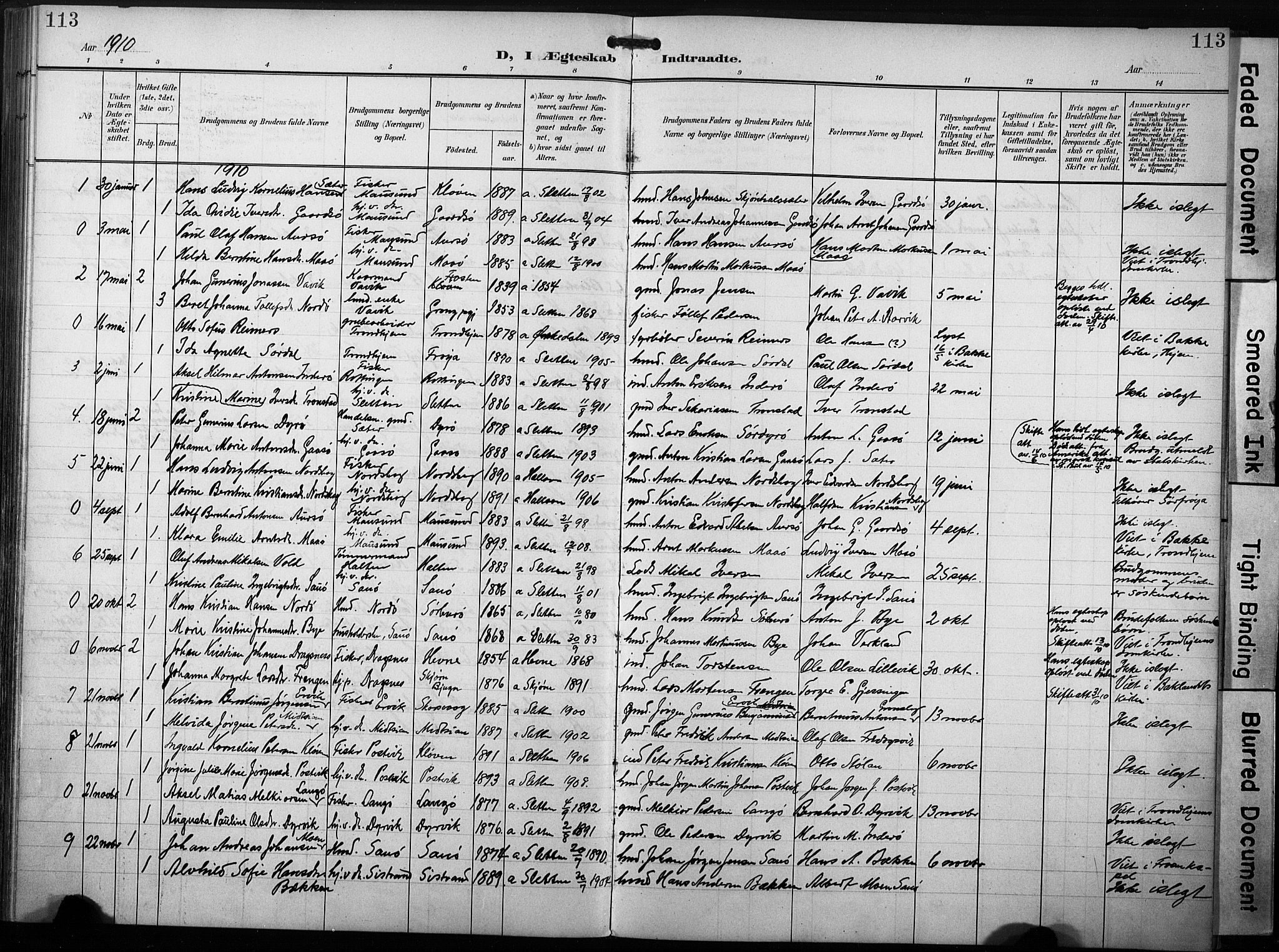 Ministerialprotokoller, klokkerbøker og fødselsregistre - Sør-Trøndelag, SAT/A-1456/640/L0580: Parish register (official) no. 640A05, 1902-1910, p. 113