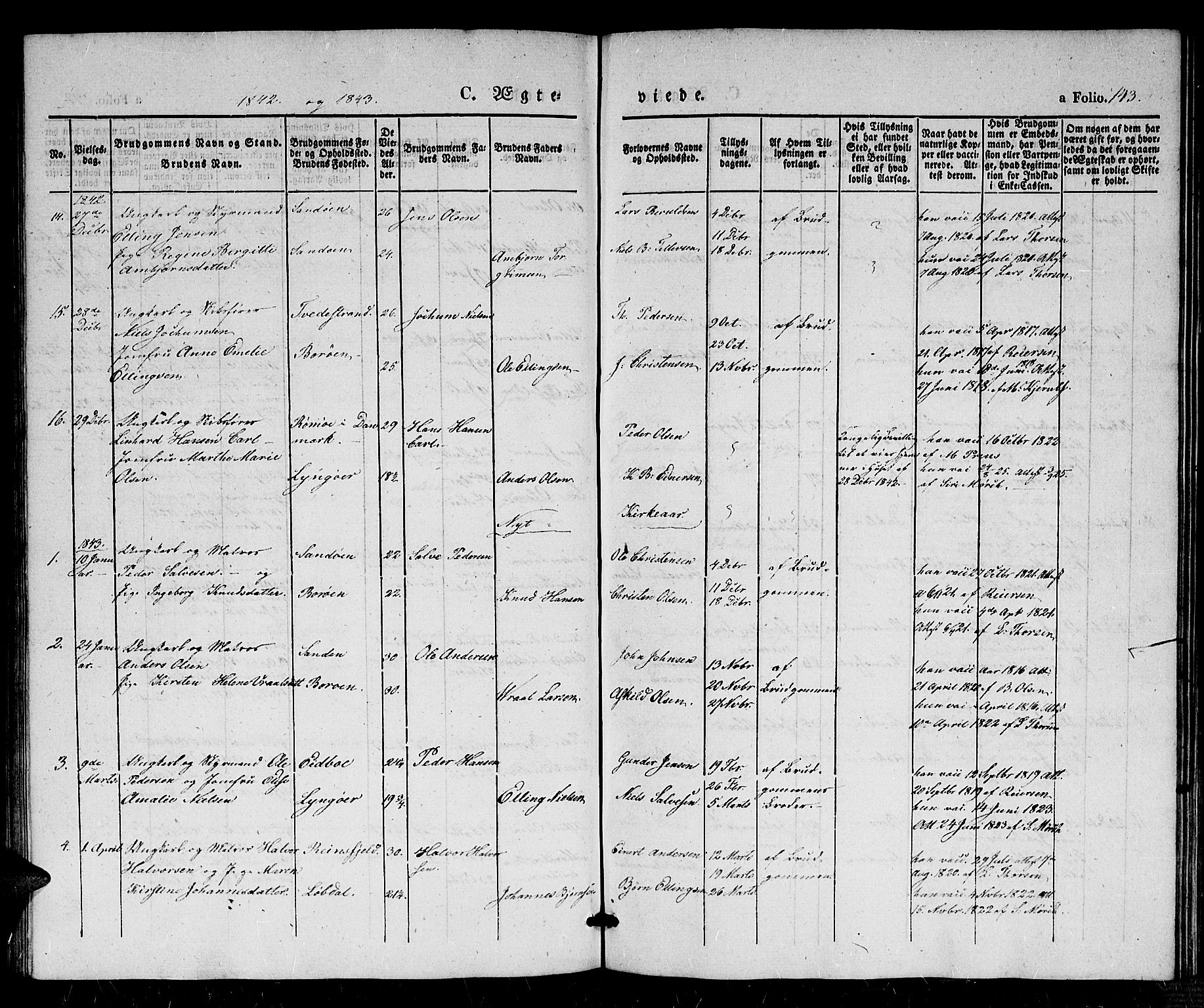 Dypvåg sokneprestkontor, SAK/1111-0007/F/Fb/Fba/L0010: Parish register (copy) no. B 10, 1842-1857, p. 143
