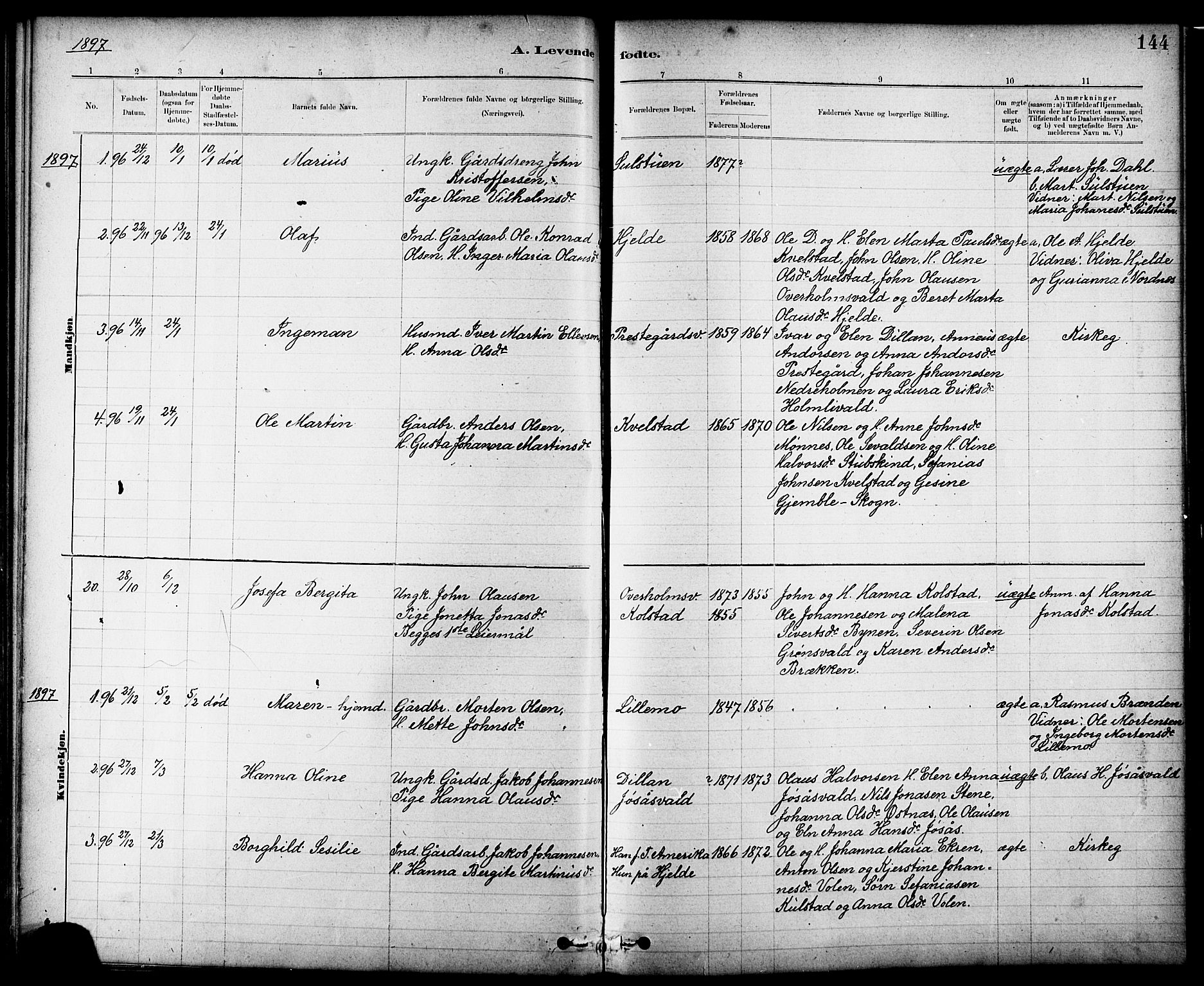 Ministerialprotokoller, klokkerbøker og fødselsregistre - Nord-Trøndelag, AV/SAT-A-1458/724/L0267: Parish register (copy) no. 724C03, 1879-1898, p. 144