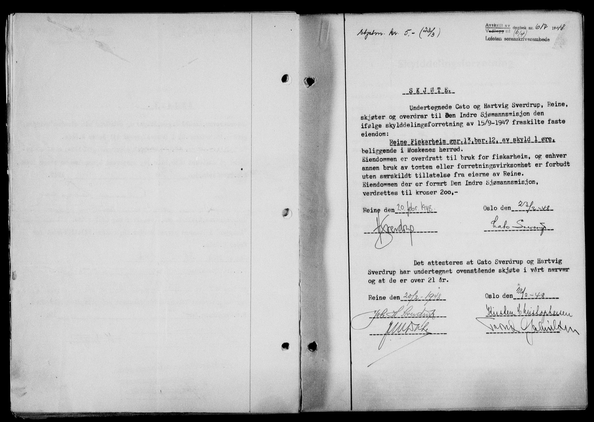Lofoten sorenskriveri, SAT/A-0017/1/2/2C/L0018a: Mortgage book no. 18a, 1948-1948, Diary no: : 617/1948