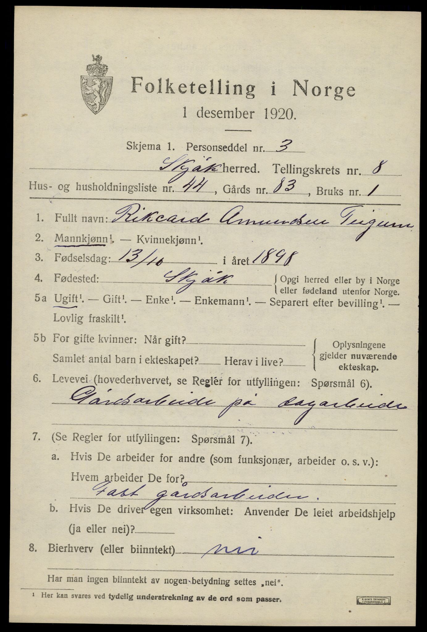 SAH, 1920 census for Skjåk, 1920, p. 4262