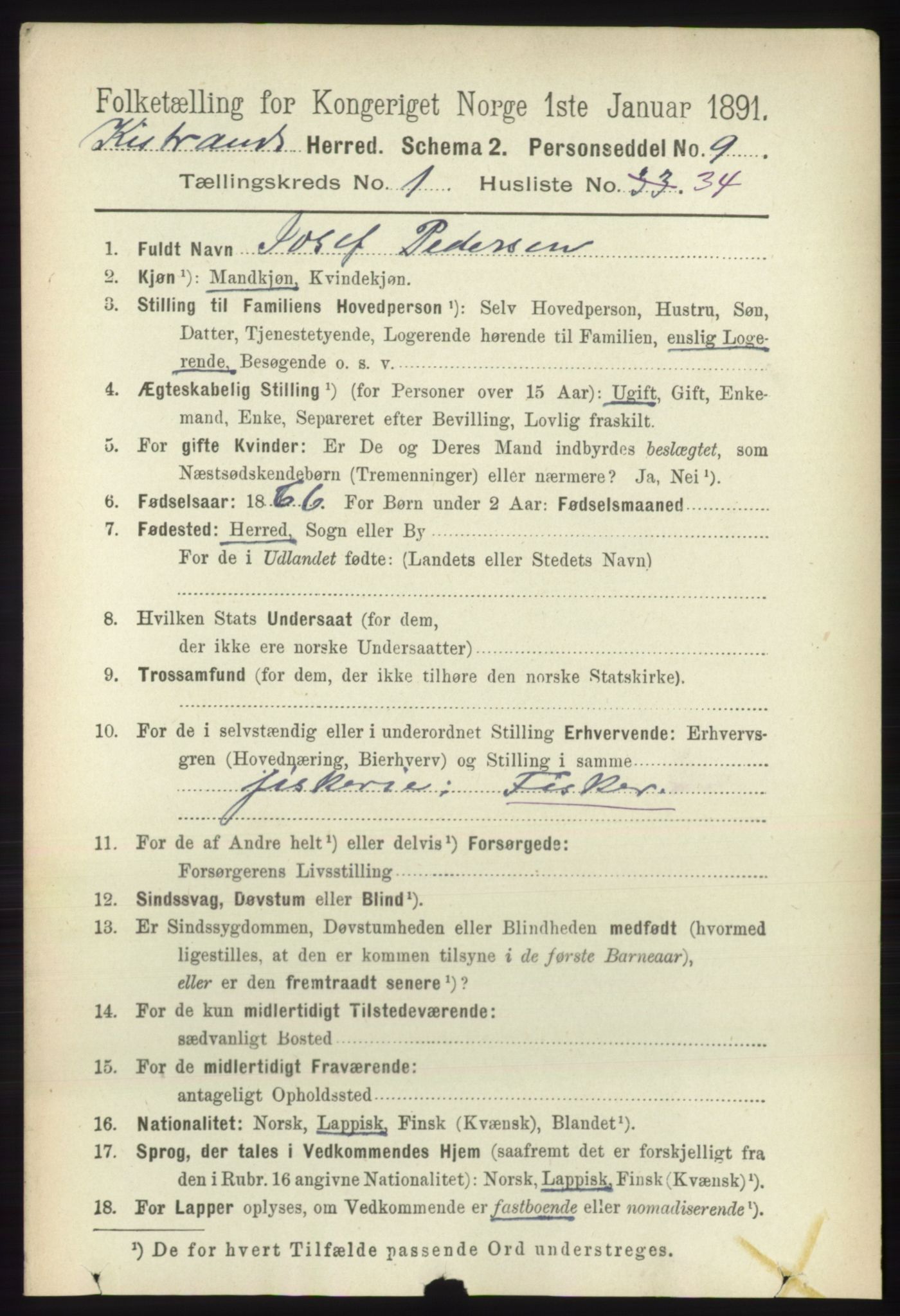 RA, 1891 census for 2020 Kistrand, 1891, p. 297