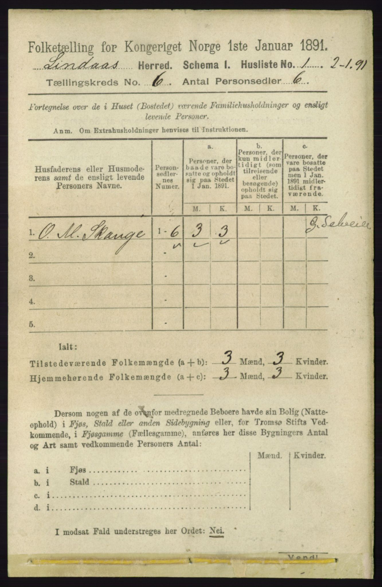 RA, 1891 census for 1263 Lindås, 1891, p. 1819