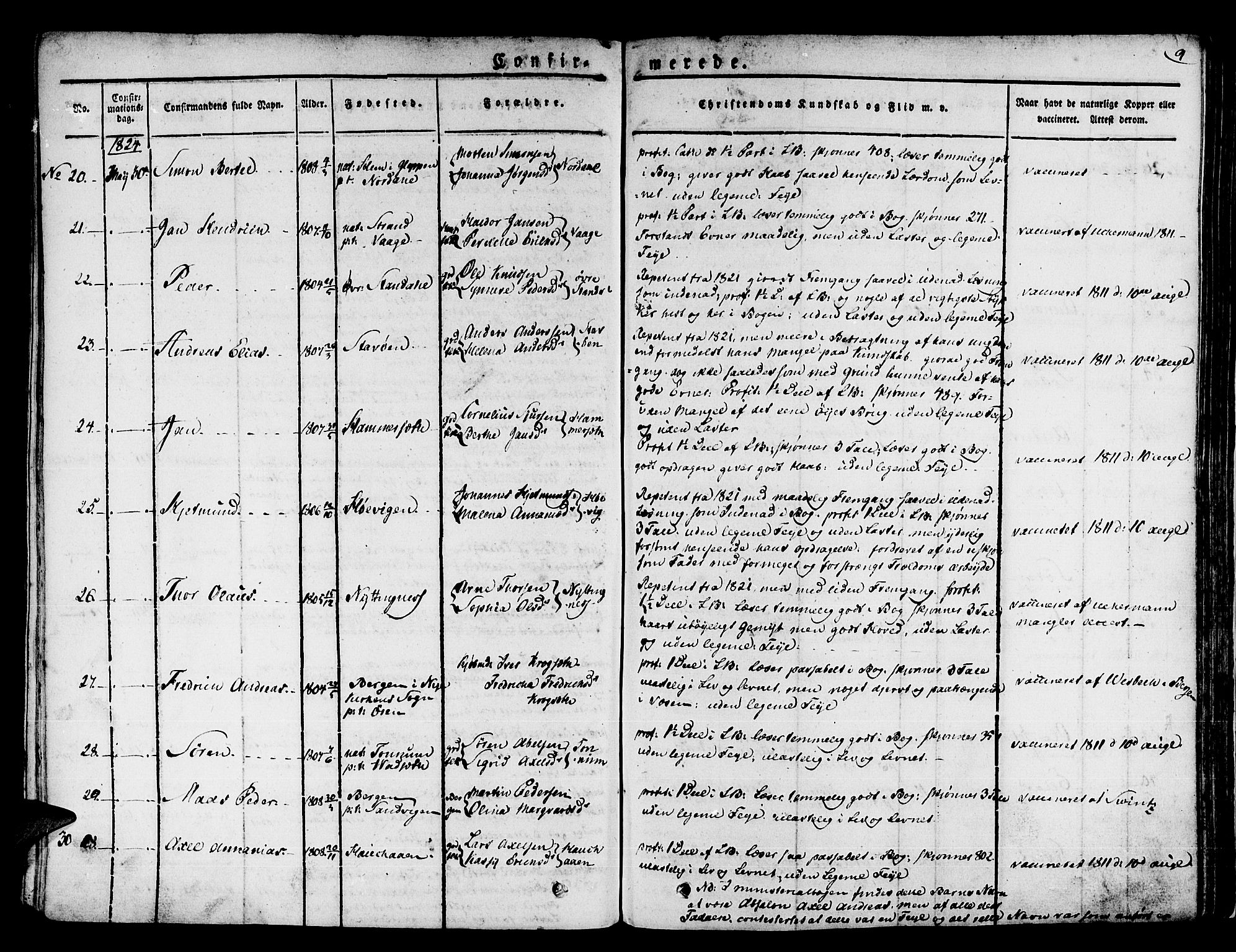 Kinn sokneprestembete, AV/SAB-A-80801/H/Haa/Haaa/L0004/0001: Parish register (official) no. A 4I, 1822-1840, p. 9