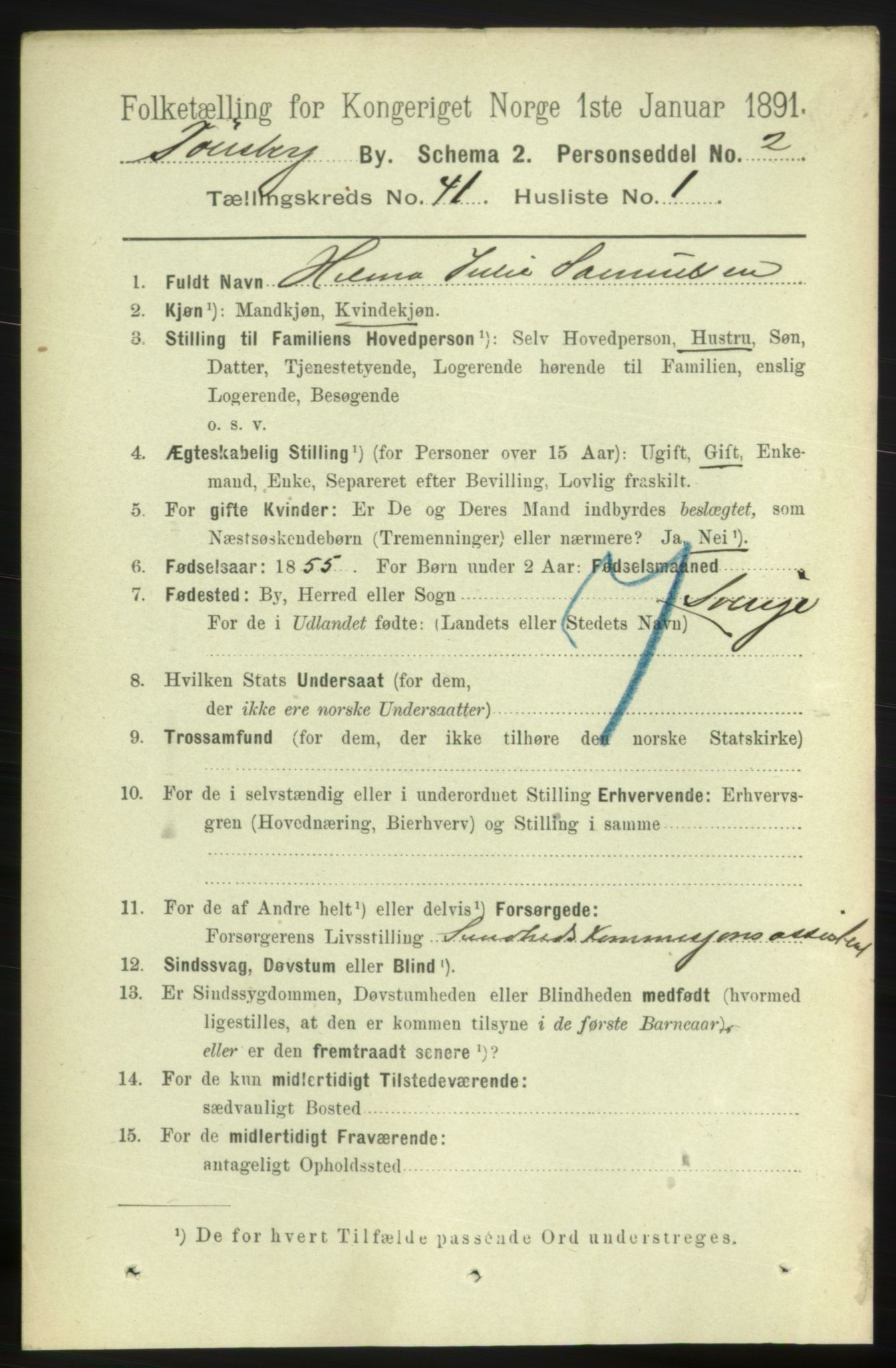 RA, 1891 census for 0705 Tønsberg, 1891, p. 8750