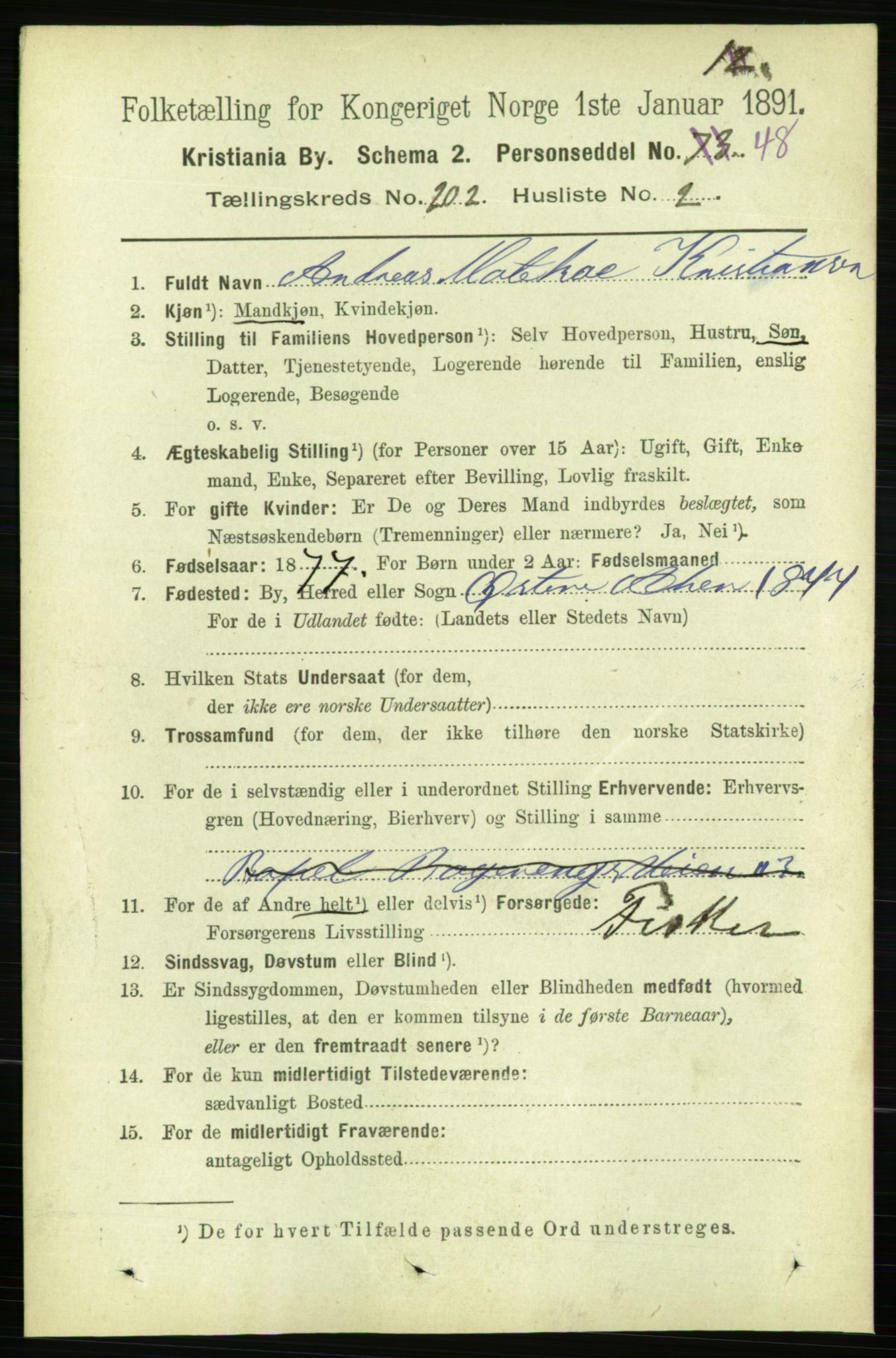 RA, 1891 census for 0301 Kristiania, 1891, p. 121594