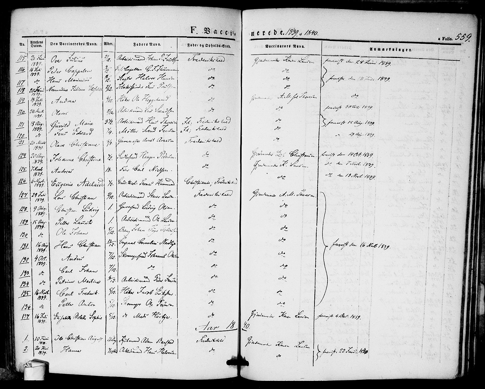 Halden prestekontor Kirkebøker, SAO/A-10909/F/Fa/L0005: Parish register (official) no. I 5, 1834-1845, p. 559