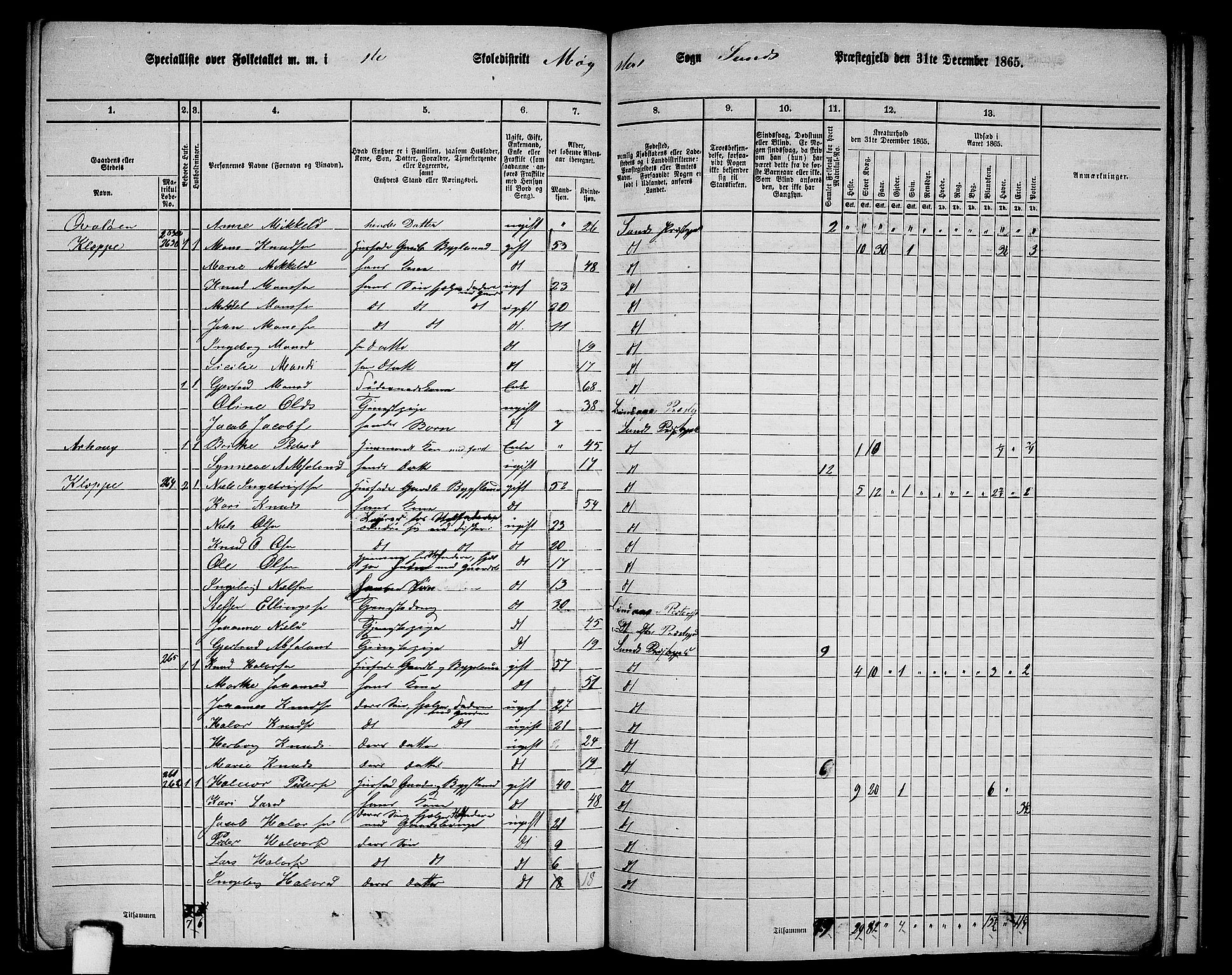 RA, 1865 census for Sund, 1865, p. 172