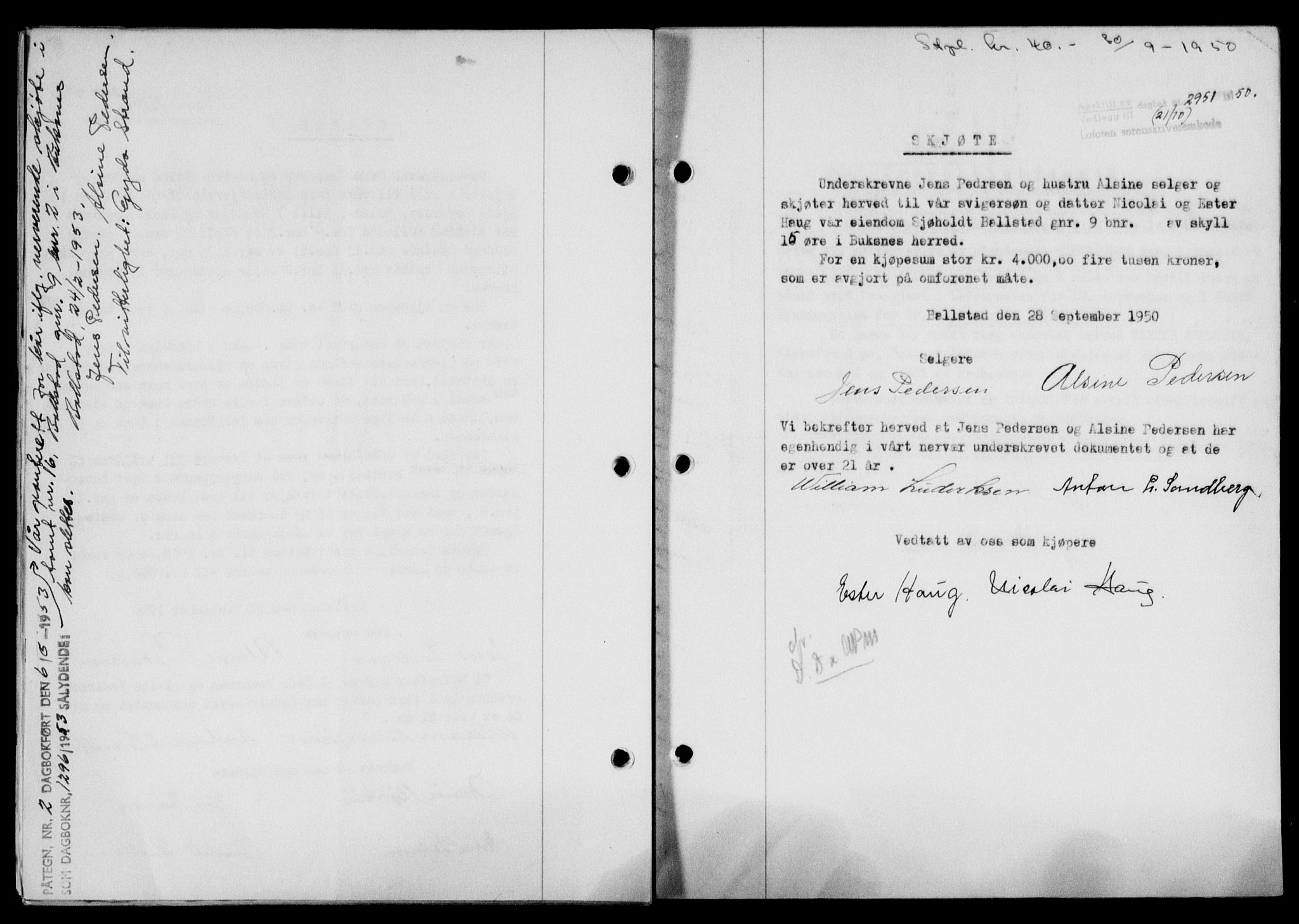 Lofoten sorenskriveri, SAT/A-0017/1/2/2C/L0024a: Mortgage book no. 24a, 1950-1950, Diary no: : 1296/1950