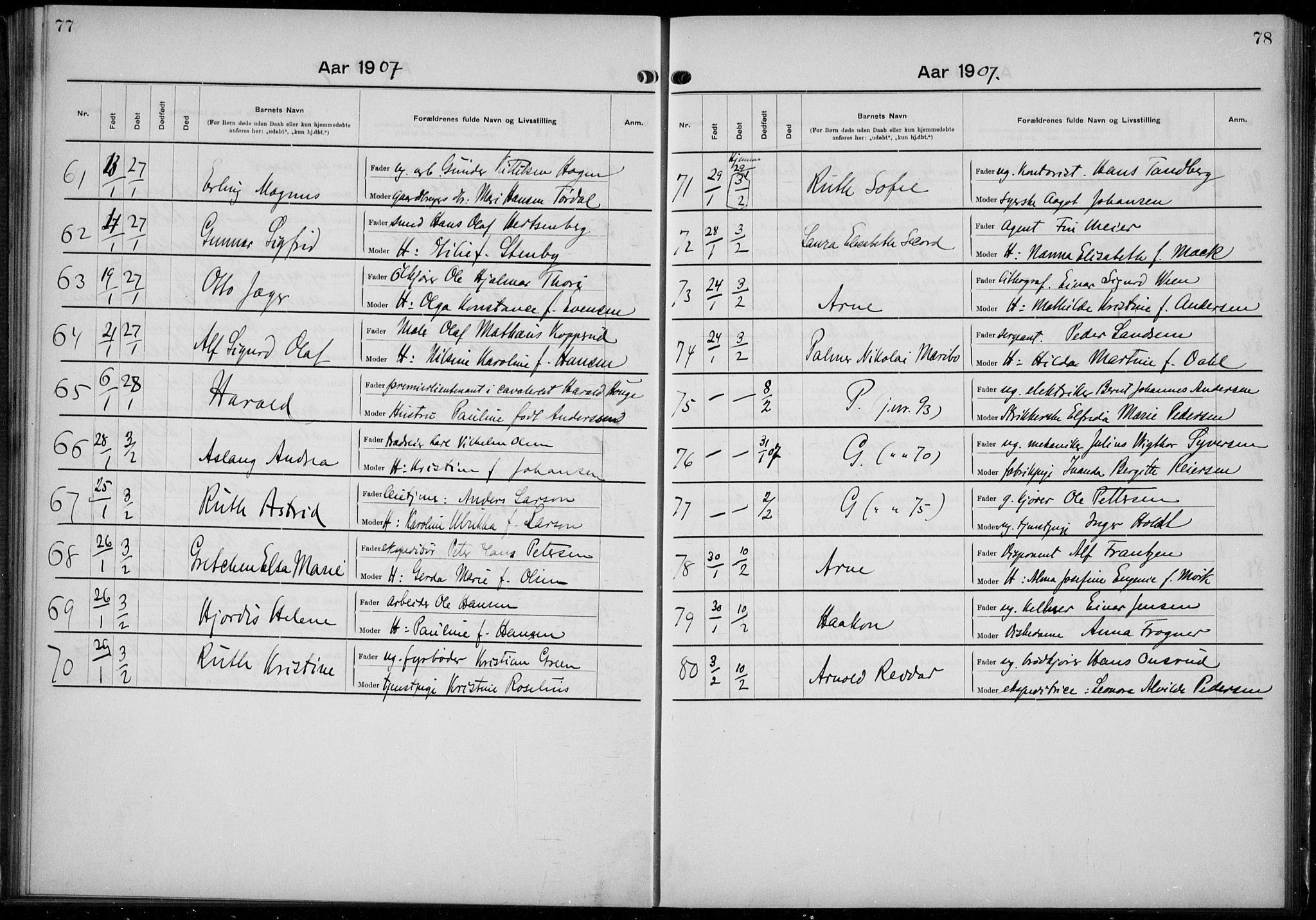 Rikshospitalet prestekontor Kirkebøker, AV/SAO-A-10309b/K/L0006/0002: Baptism register no. 6.2, 1906-1908, p. 77-78