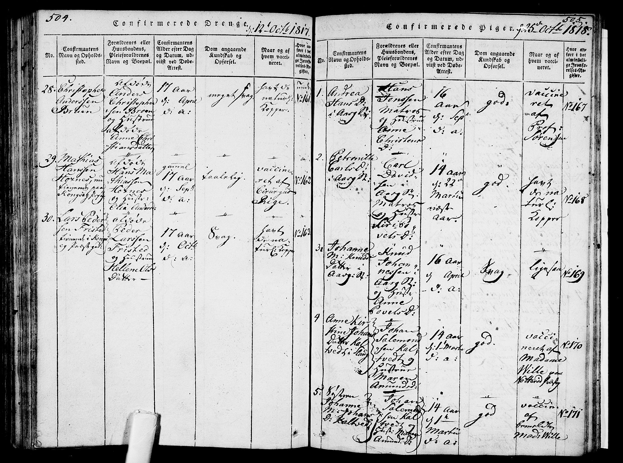 Sem kirkebøker, AV/SAKO-A-5/F/Fa/L0004: Parish register (official) no. I 4, 1814-1825, p. 504-505