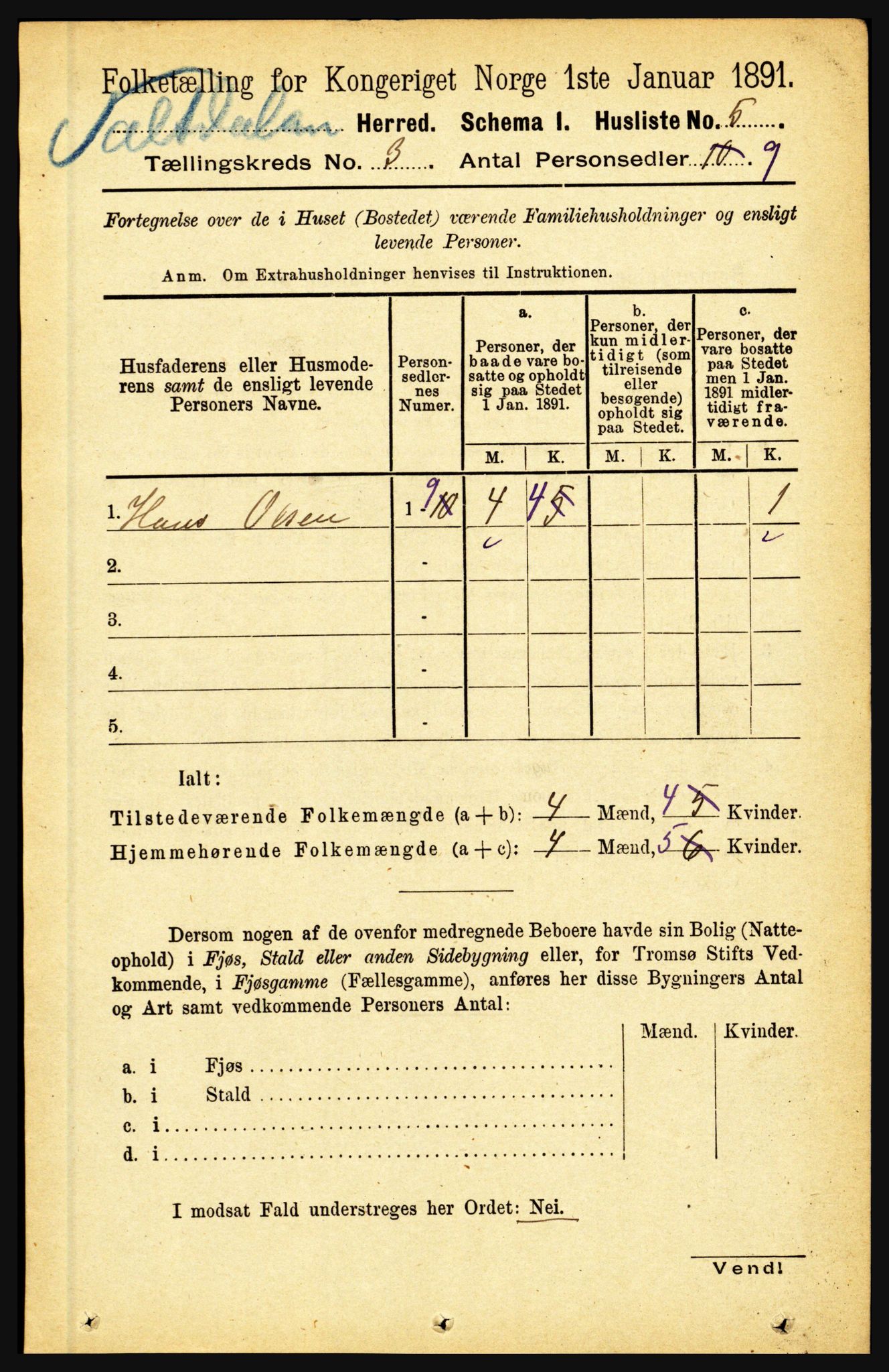 RA, 1891 census for 1840 Saltdal, 1891, p. 1575