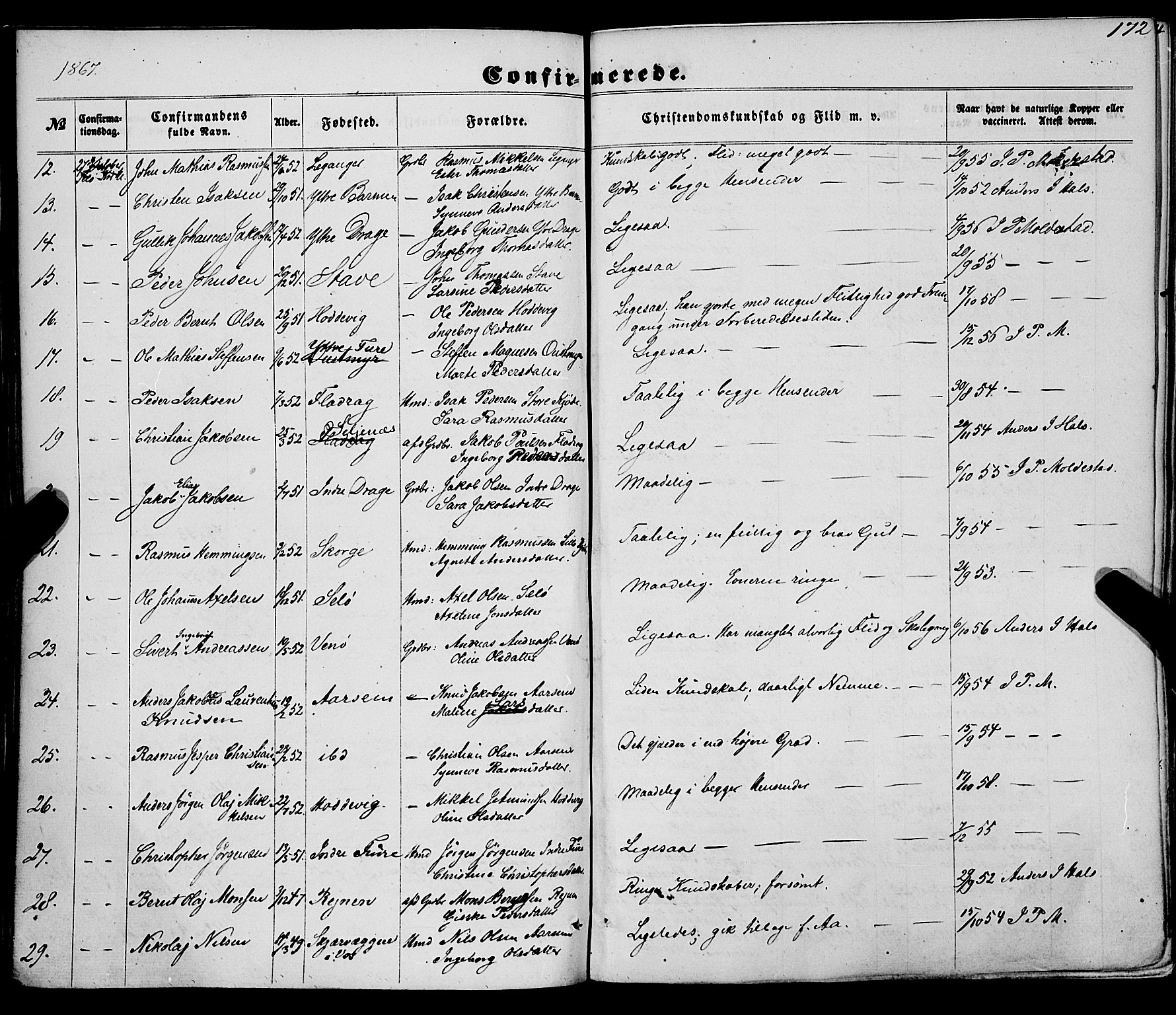 Selje sokneprestembete, AV/SAB-A-99938/H/Ha/Haa/Haaa: Parish register (official) no. A 11, 1858-1870, p. 172