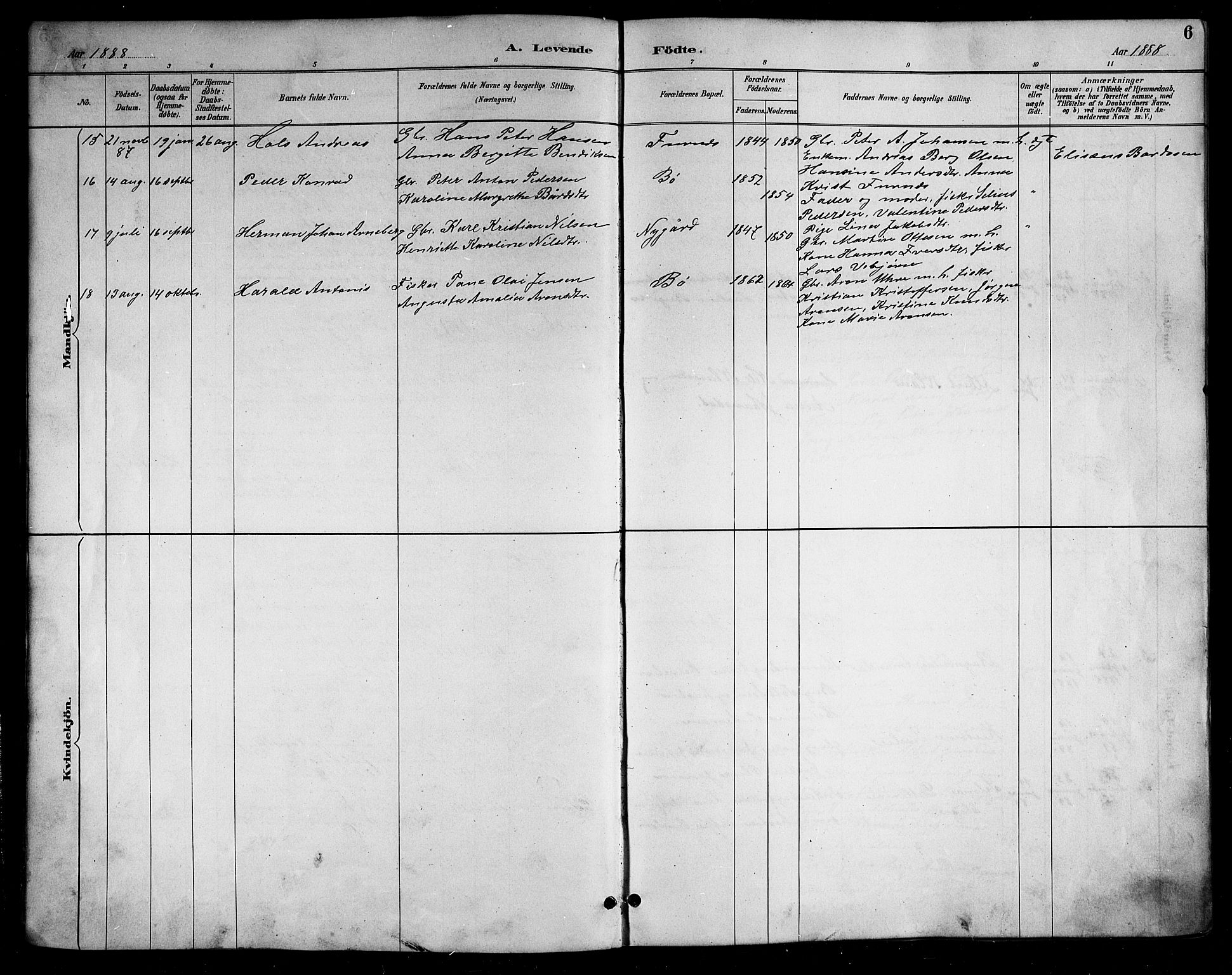 Ministerialprotokoller, klokkerbøker og fødselsregistre - Nordland, AV/SAT-A-1459/898/L1427: Parish register (copy) no. 898C02, 1887-1917, p. 6