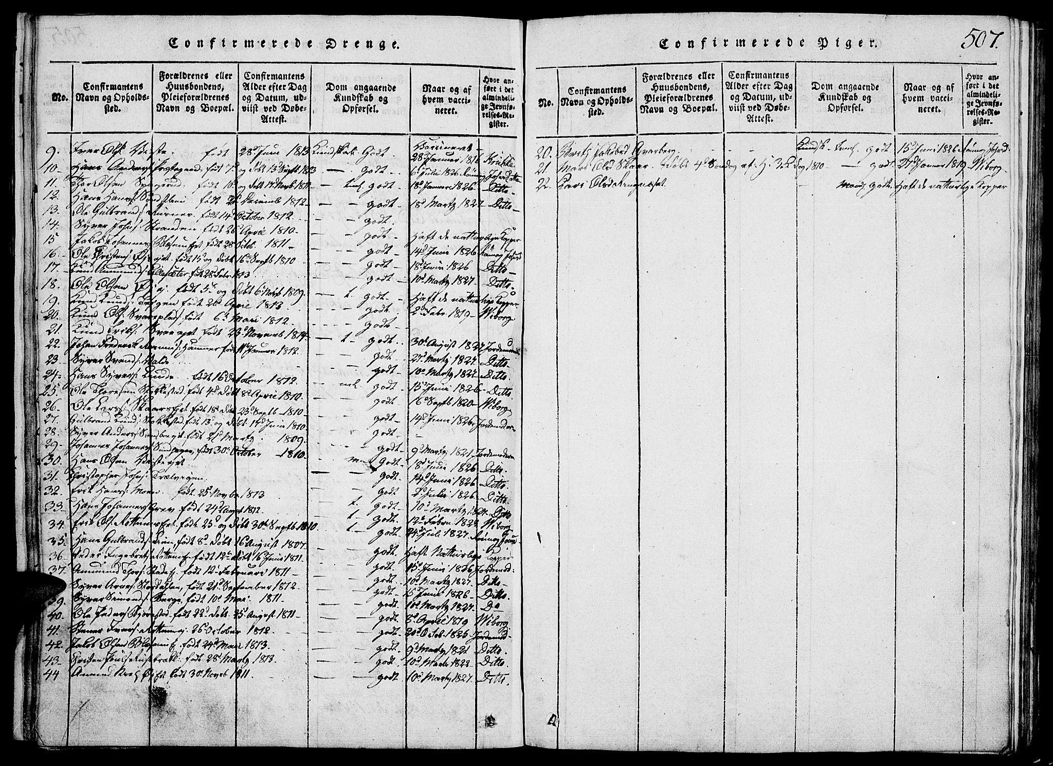 Vågå prestekontor, AV/SAH-PREST-076/H/Ha/Hab/L0001: Parish register (copy) no. 1, 1815-1827, p. 506-507