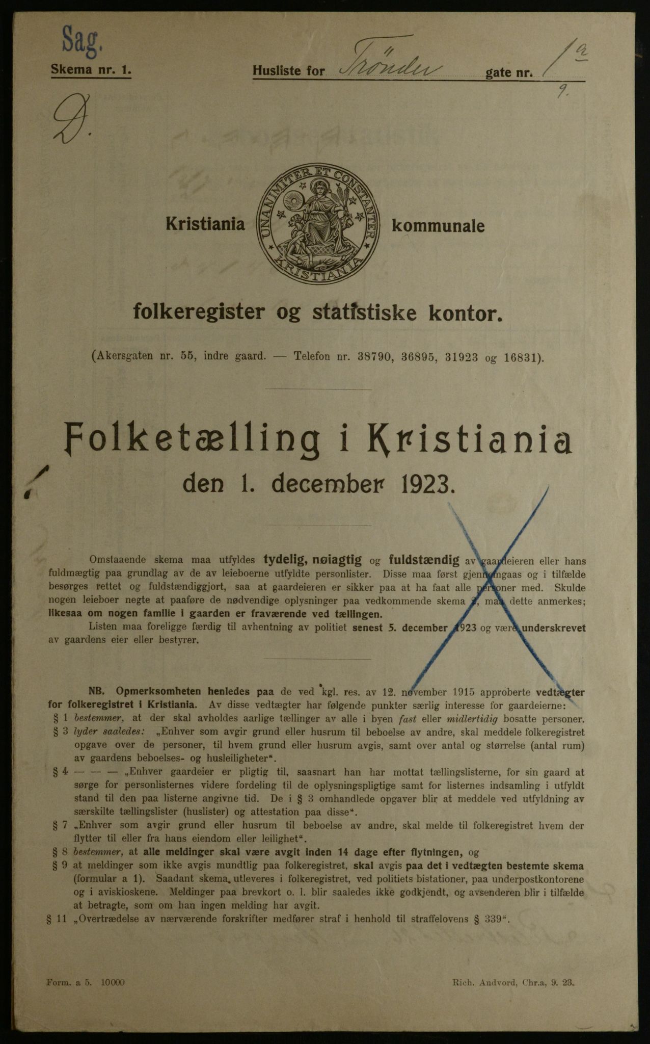 OBA, Municipal Census 1923 for Kristiania, 1923, p. 129207