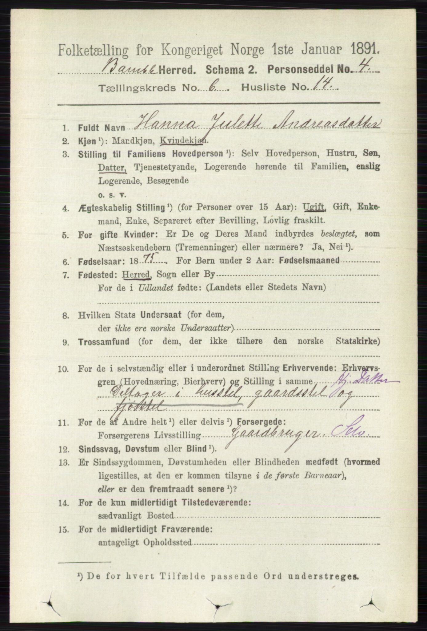 RA, 1891 census for 0814 Bamble, 1891, p. 2780