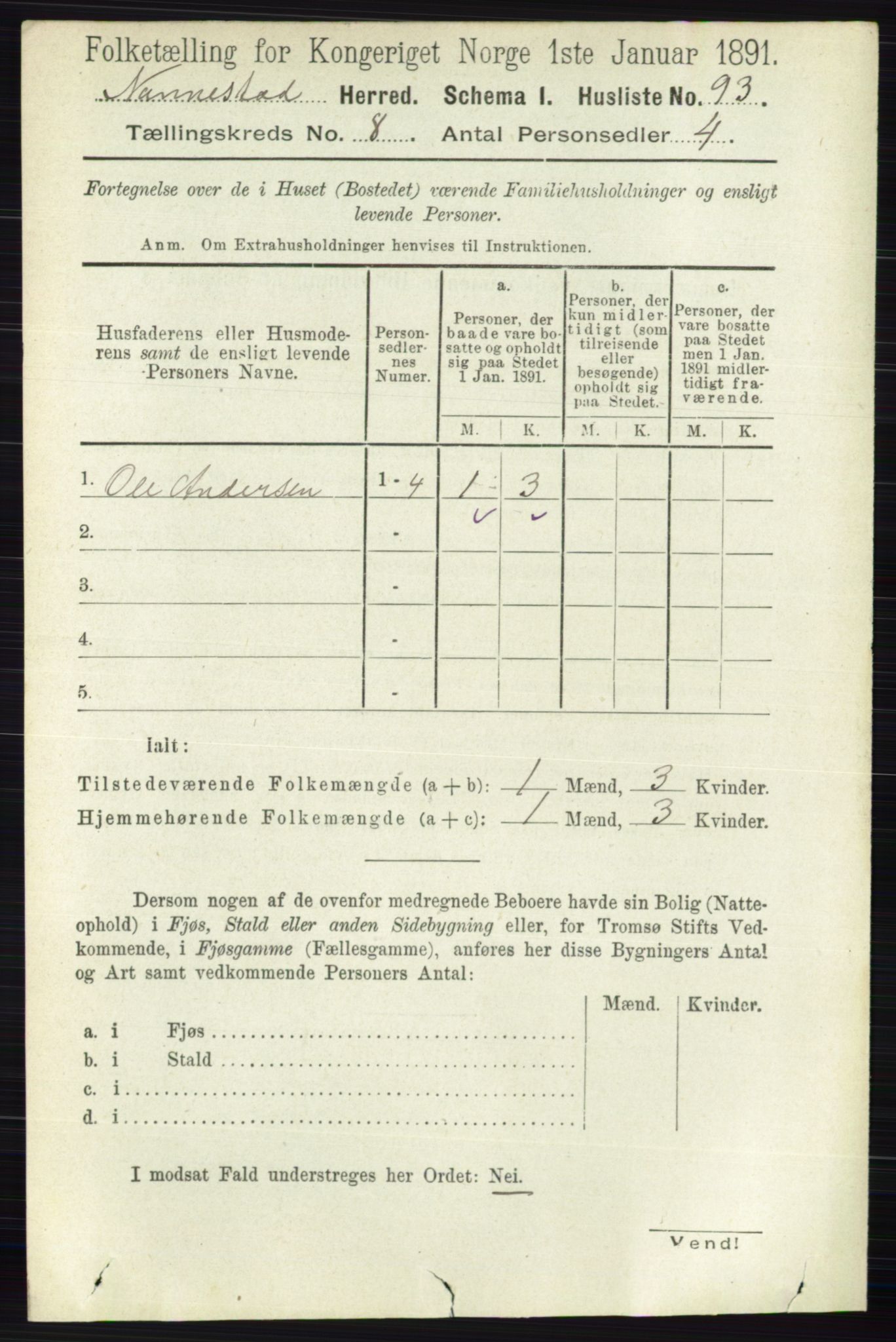 RA, 1891 census for 0238 Nannestad, 1891, p. 4425