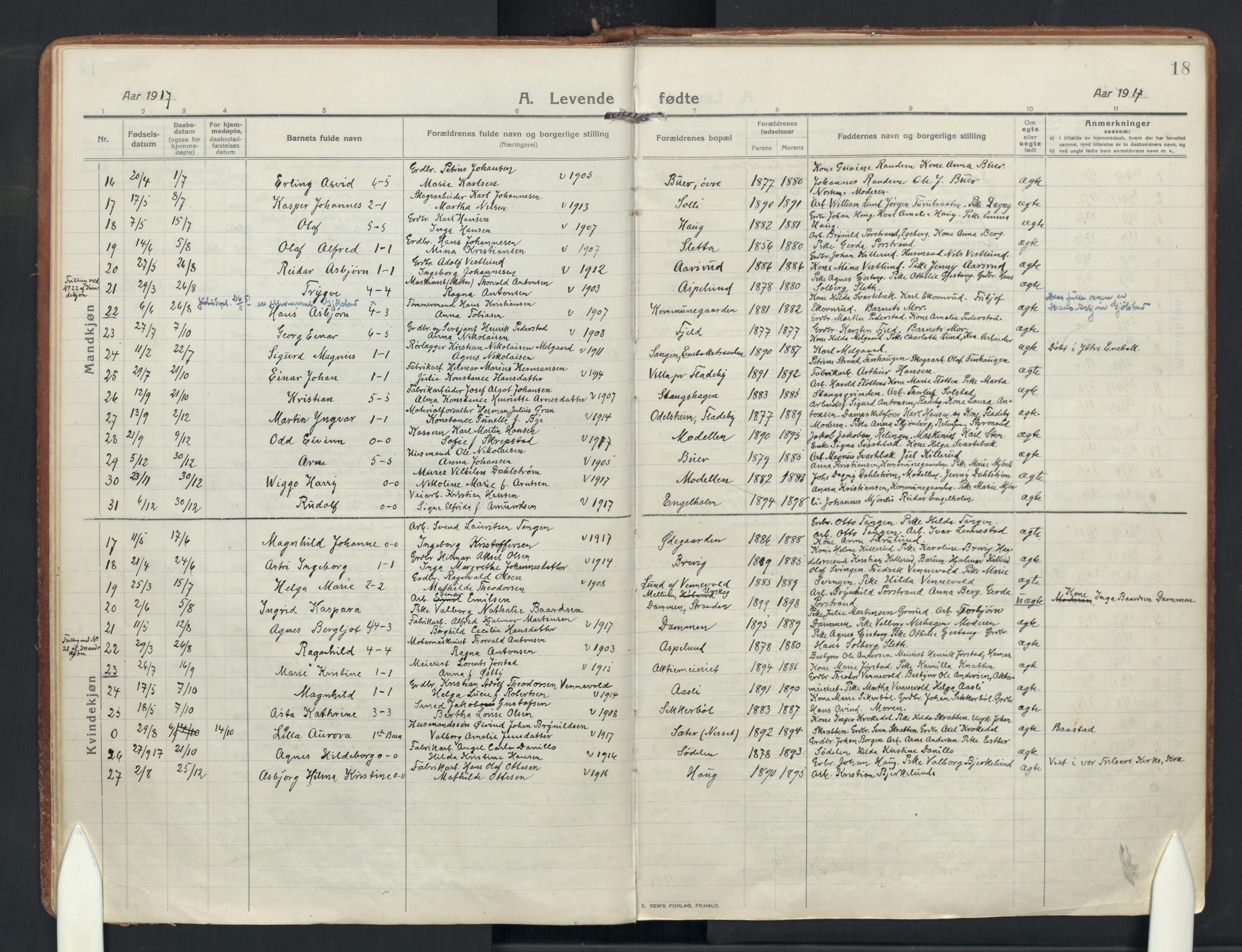 Enebakk prestekontor Kirkebøker, AV/SAO-A-10171c/F/Fa/L0019: Parish register (official) no. I 19, 1912-1935, p. 18