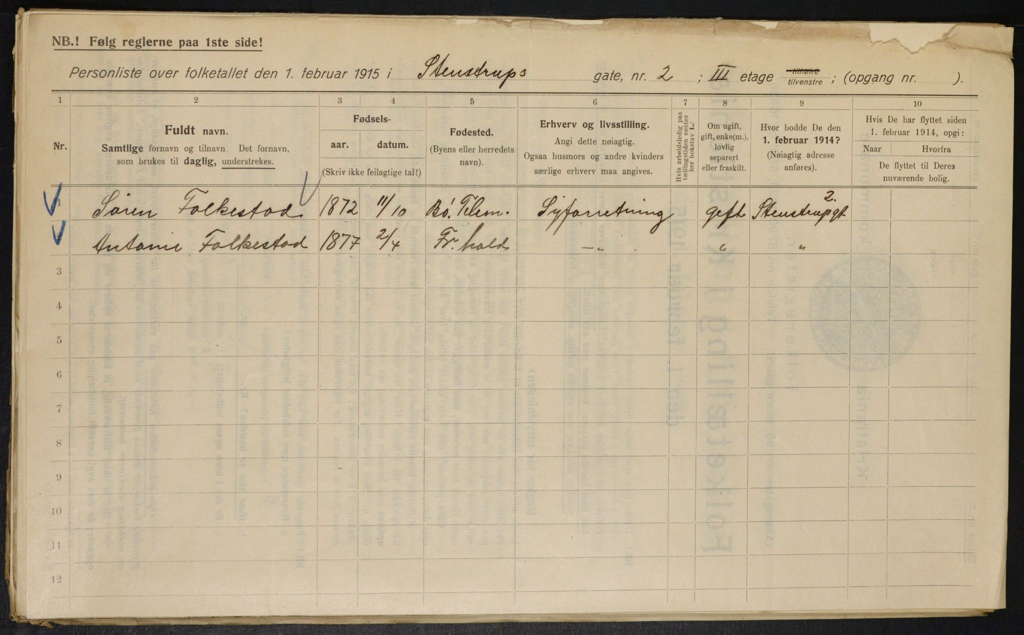 OBA, Municipal Census 1915 for Kristiania, 1915, p. 100815