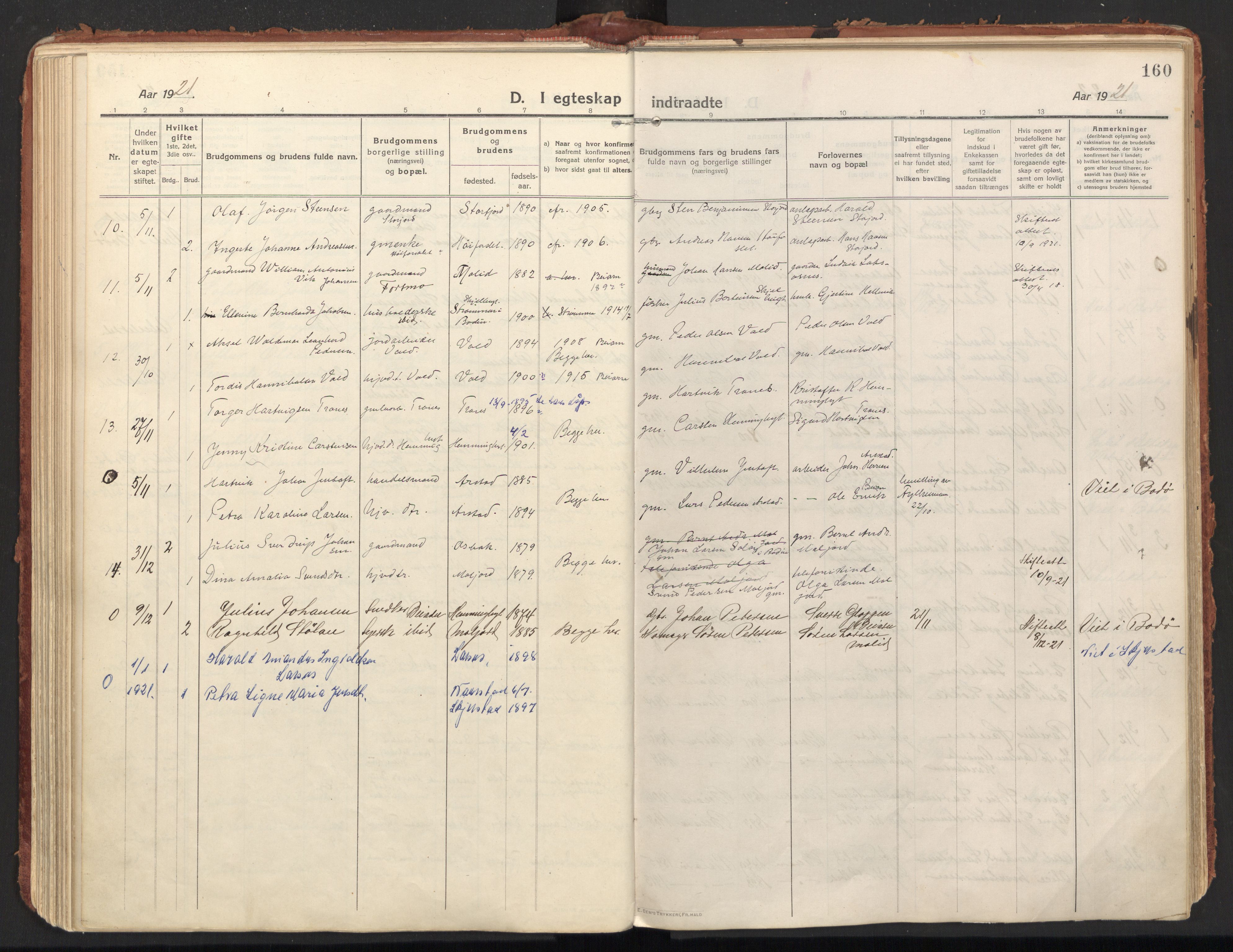 Ministerialprotokoller, klokkerbøker og fødselsregistre - Nordland, SAT/A-1459/846/L0650: Parish register (official) no. 846A08, 1916-1935, p. 160