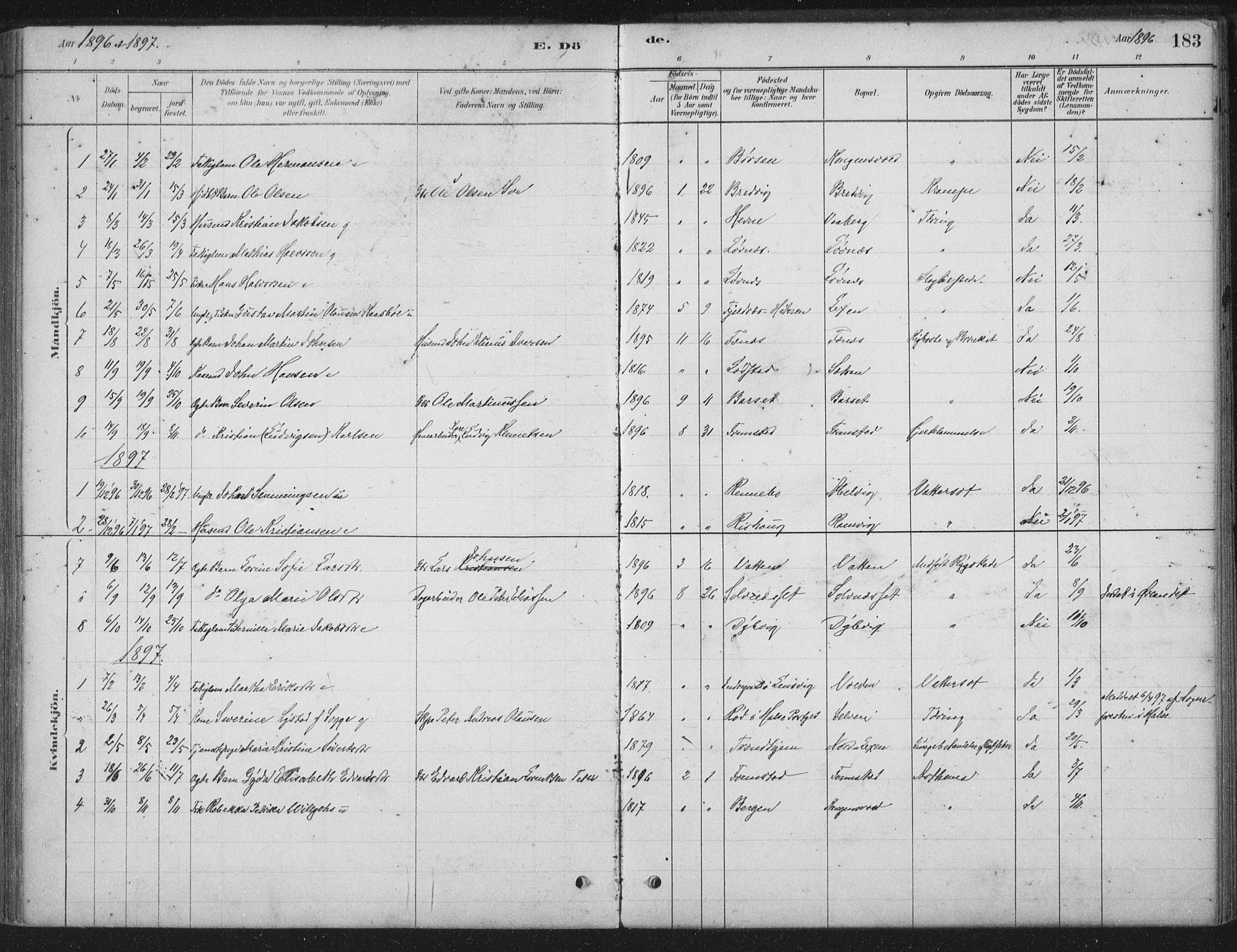 Ministerialprotokoller, klokkerbøker og fødselsregistre - Sør-Trøndelag, SAT/A-1456/662/L0755: Parish register (official) no. 662A01, 1879-1905, p. 183