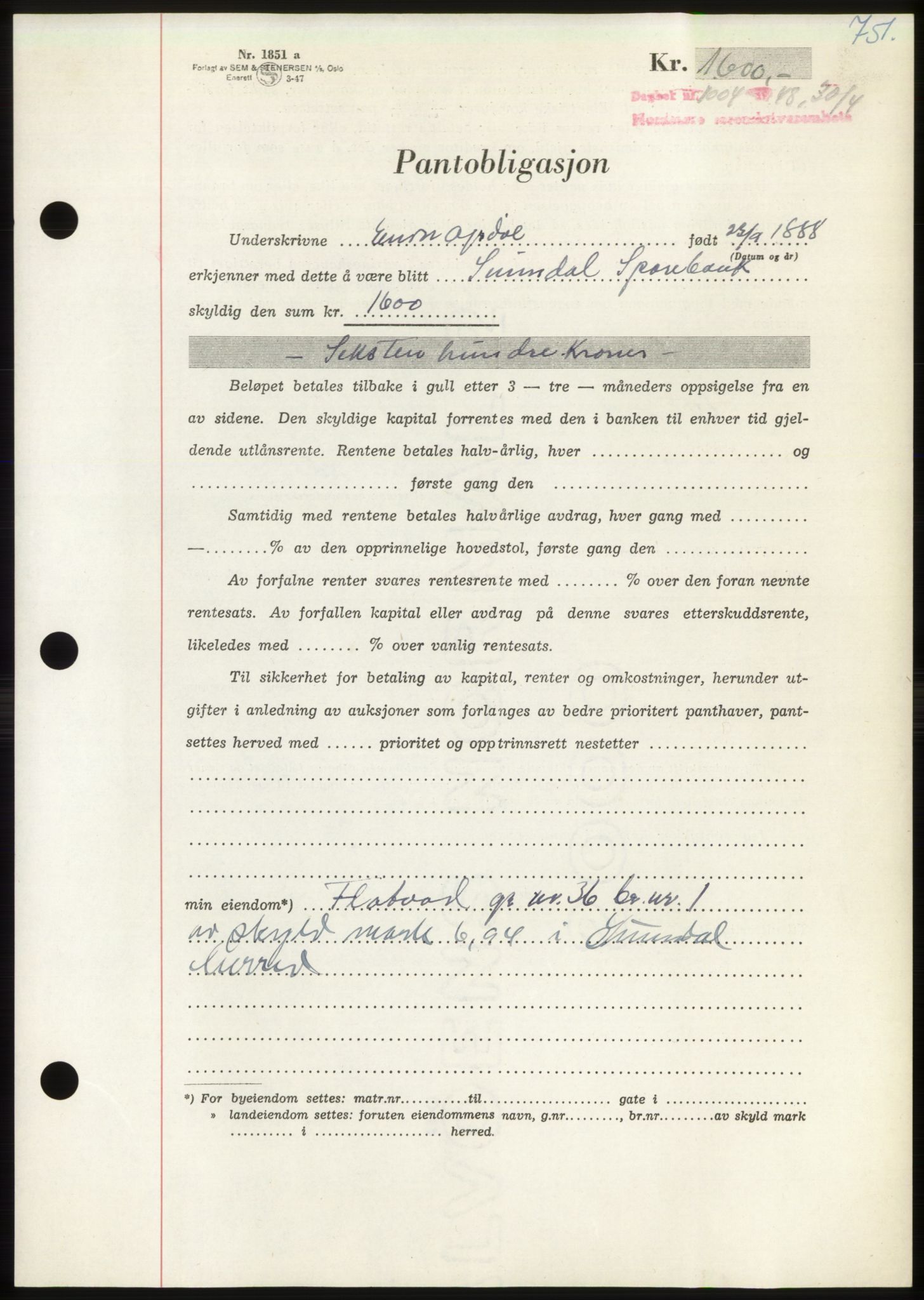 Nordmøre sorenskriveri, AV/SAT-A-4132/1/2/2Ca: Mortgage book no. B98, 1948-1948, Diary no: : 1004/1948