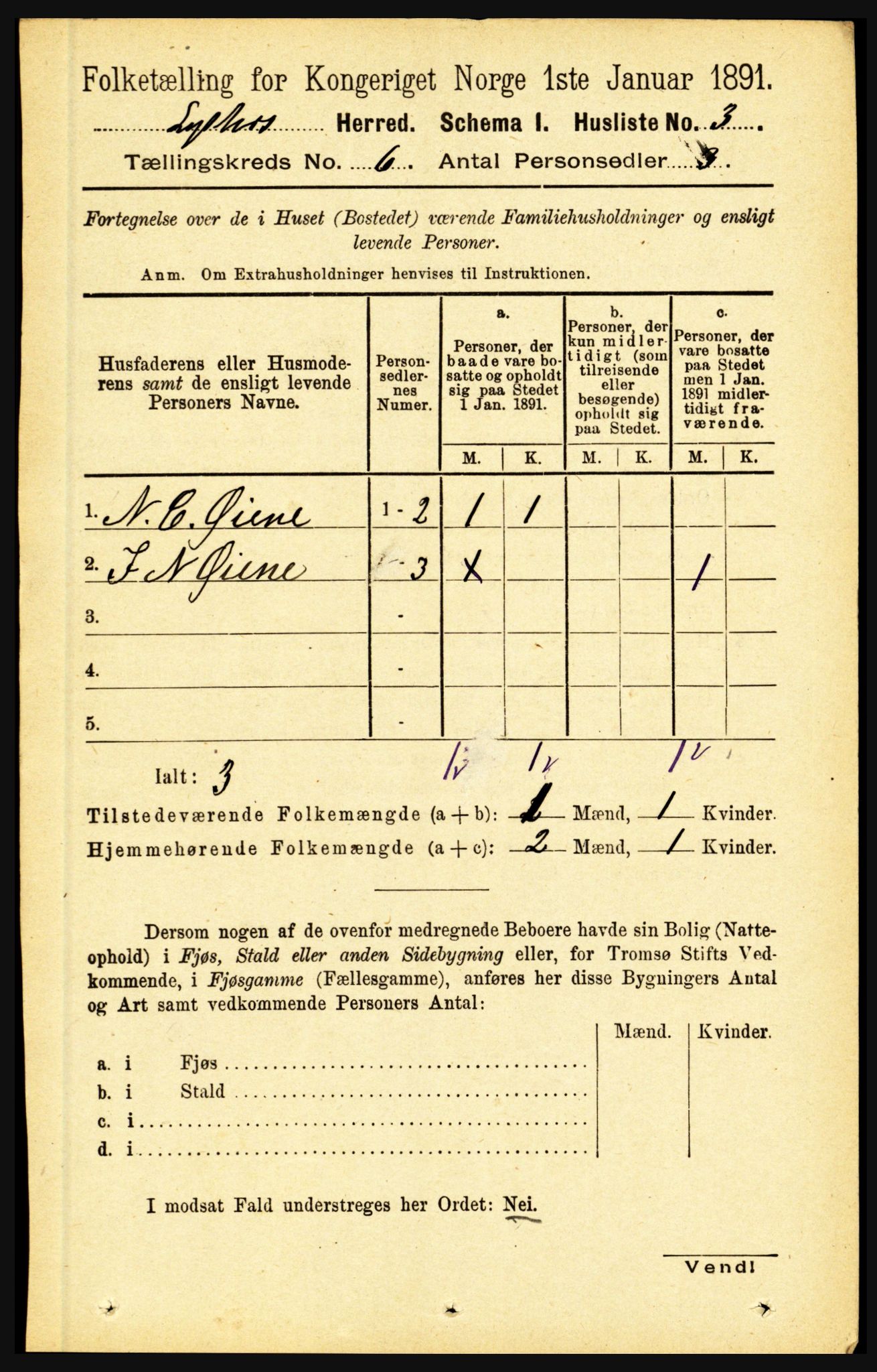 RA, 1891 census for 1426 Luster, 1891, p. 2064