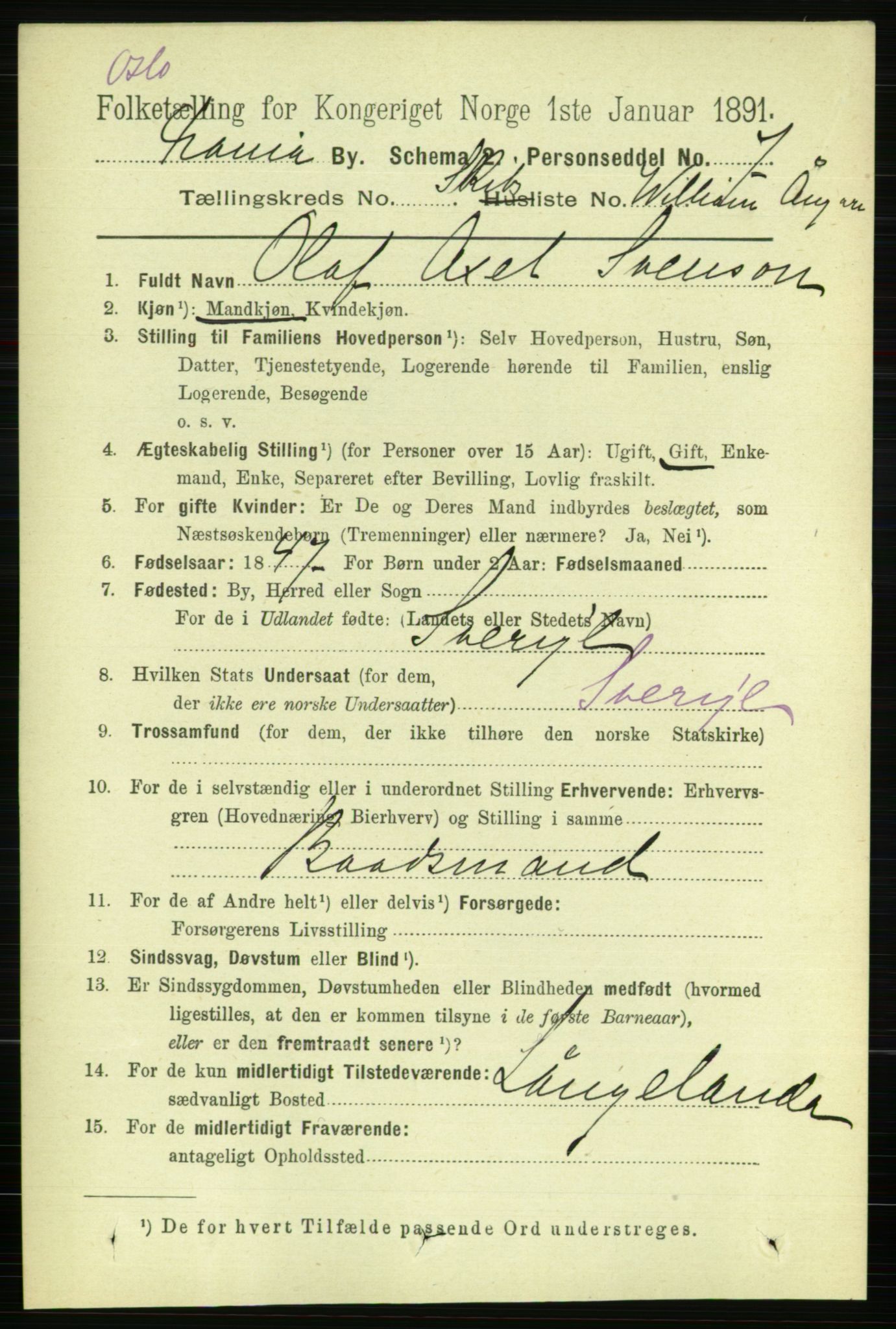RA, 1891 census for 0301 Kristiania, 1891, p. 122819