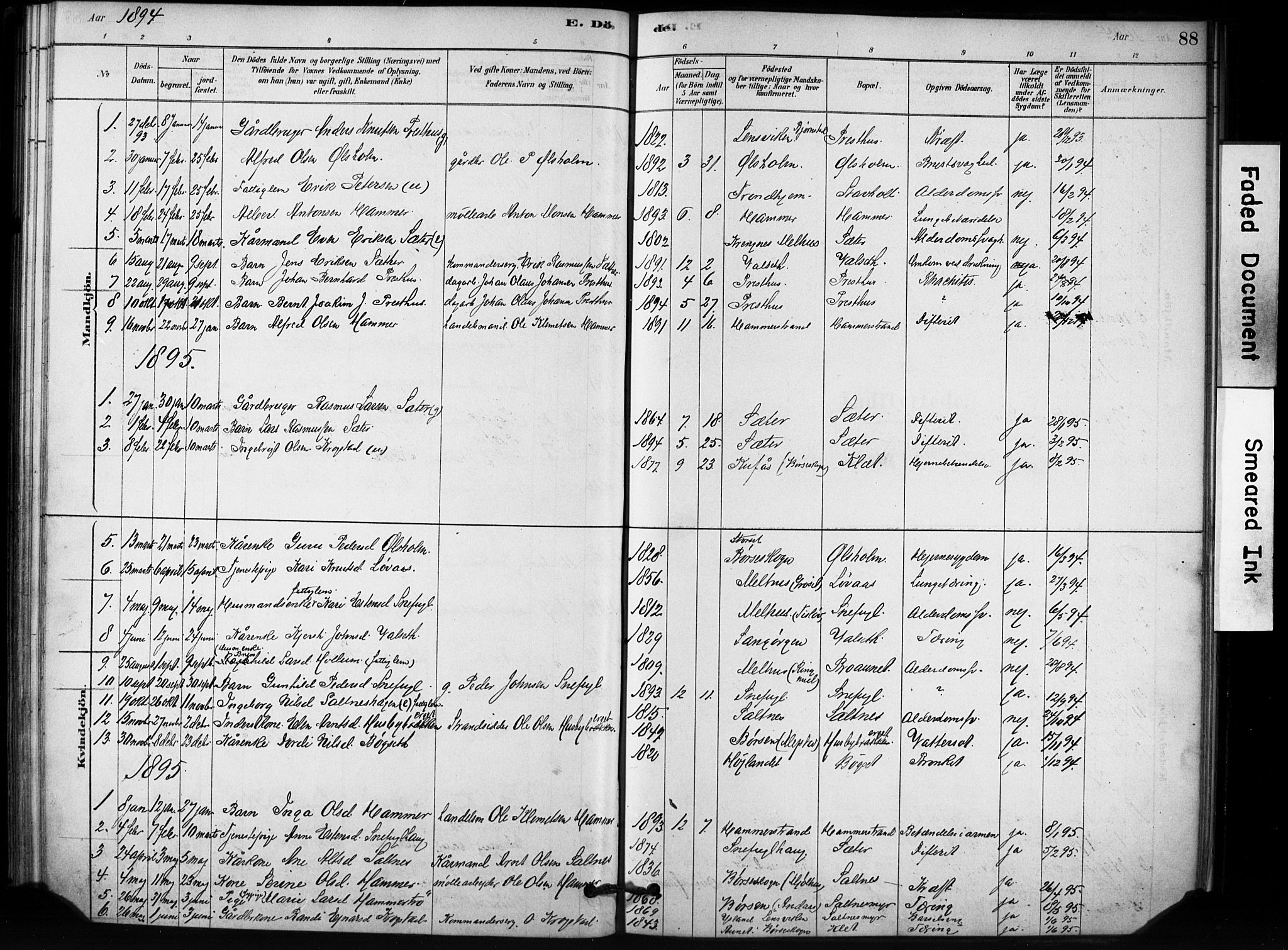 Ministerialprotokoller, klokkerbøker og fødselsregistre - Sør-Trøndelag, SAT/A-1456/666/L0786: Parish register (official) no. 666A04, 1878-1895, p. 88