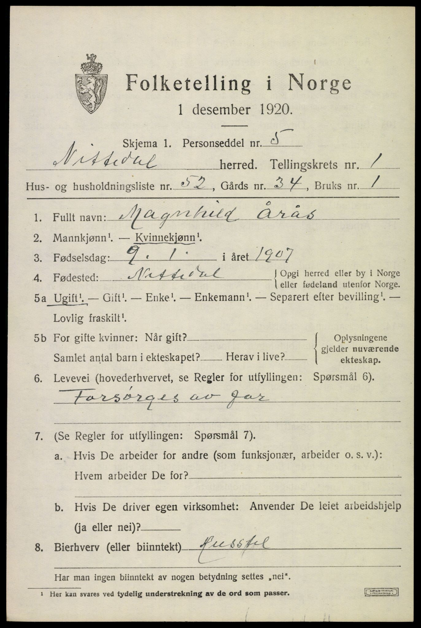 SAO, 1920 census for Nittedal, 1920, p. 1820