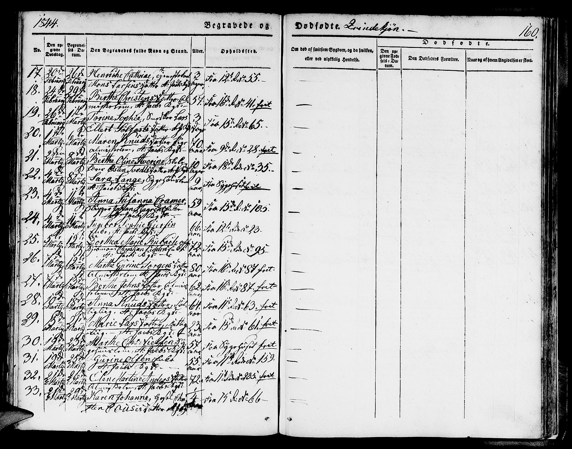 Domkirken sokneprestembete, SAB/A-74801/H/Hab/L0037: Parish register (copy) no. E 1, 1836-1848, p. 160