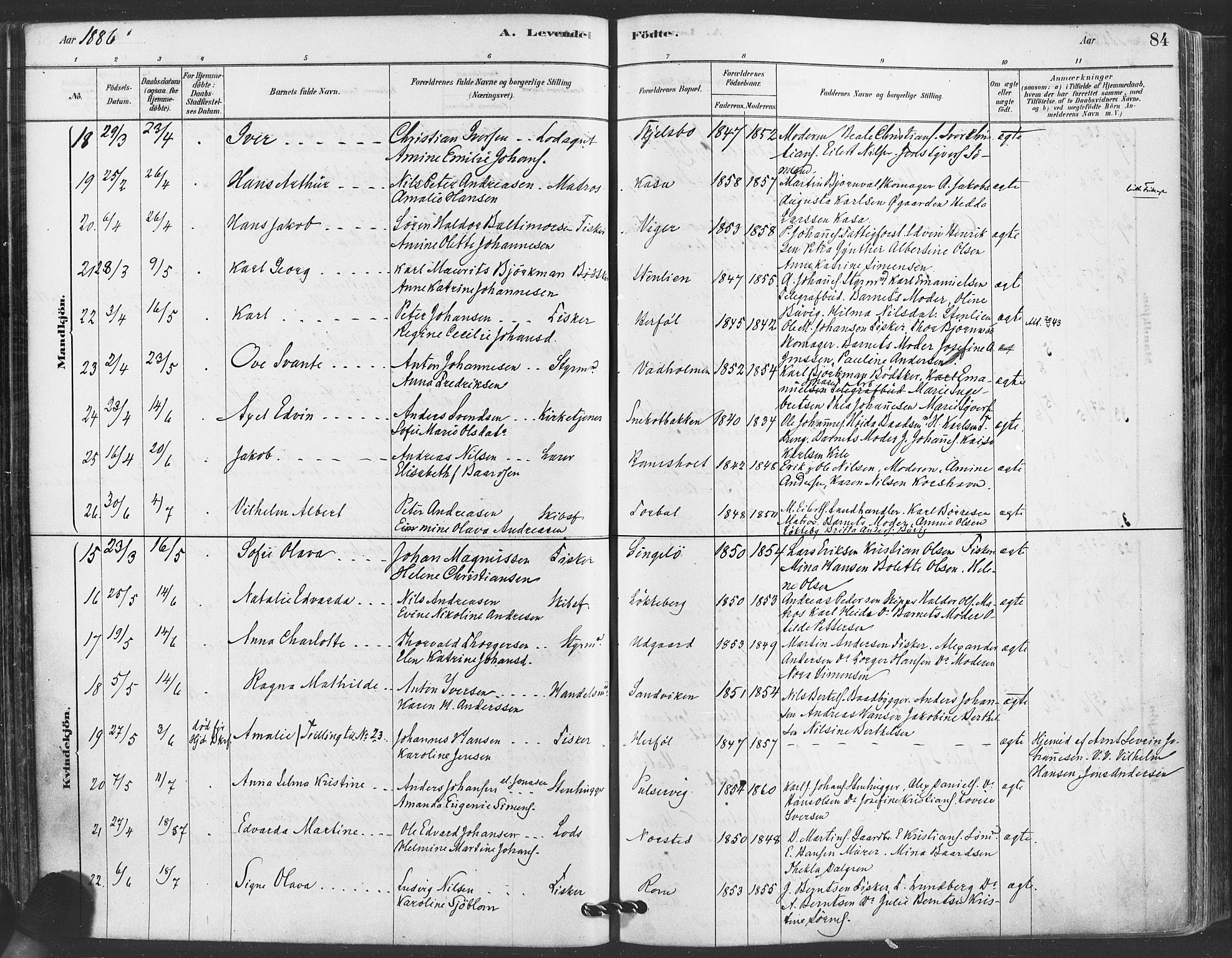 Hvaler prestekontor Kirkebøker, AV/SAO-A-2001/F/Fa/L0008: Parish register (official) no. I 8, 1878-1895, p. 84