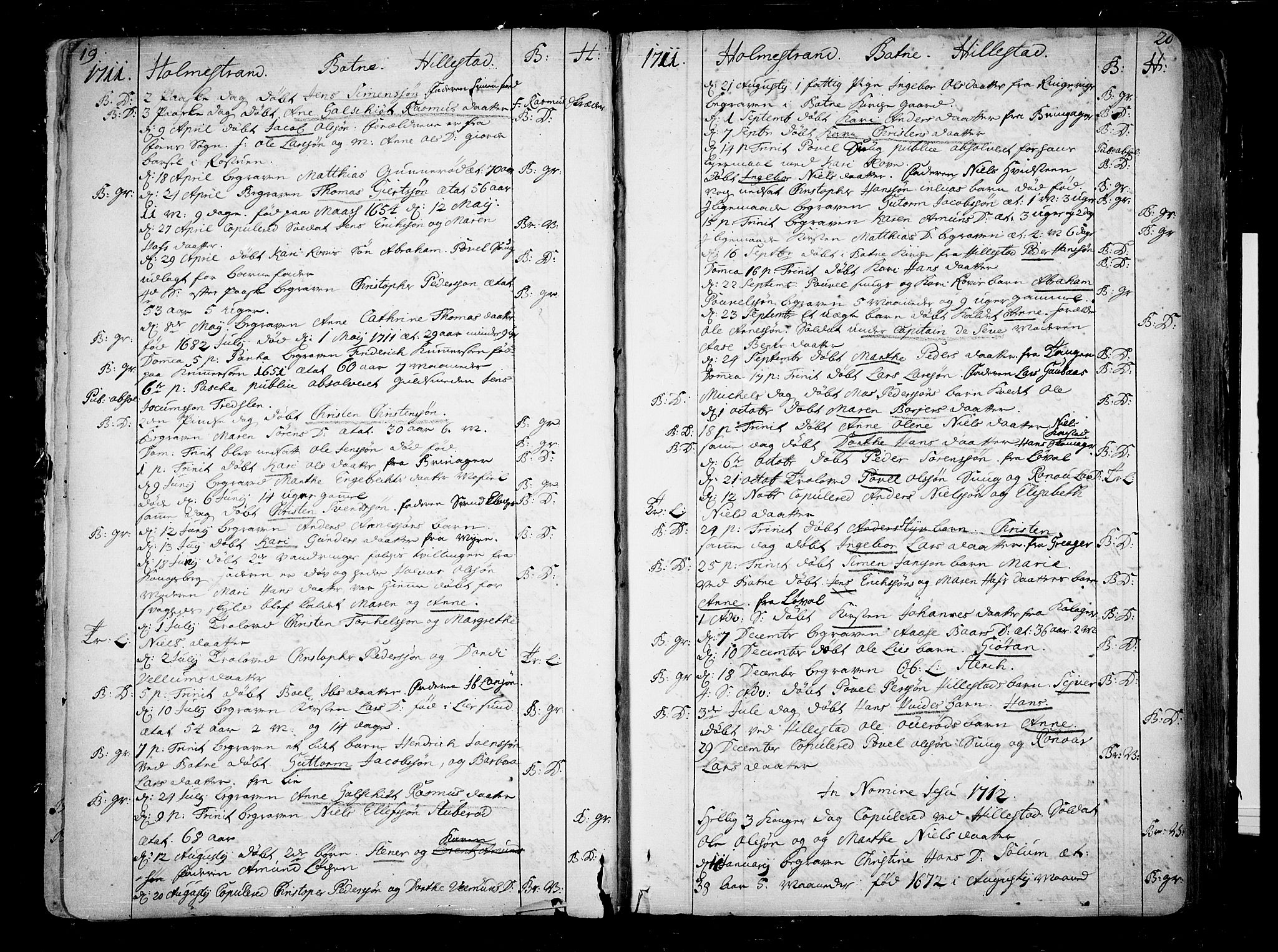 Botne kirkebøker, AV/SAKO-A-340/F/Fa/L0001a: Parish register (official) no. I 1A, 1707-1778, p. 19-20