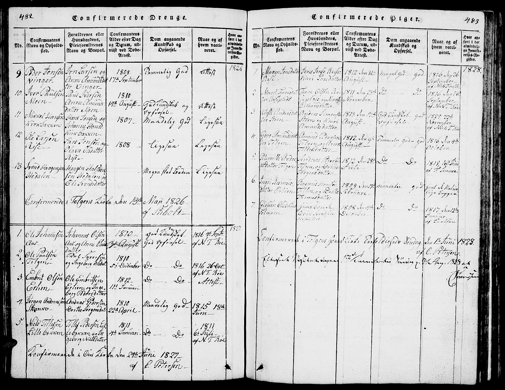 Tolga prestekontor, SAH/PREST-062/L/L0001: Parish register (copy) no. 1, 1814-1877, p. 482-483