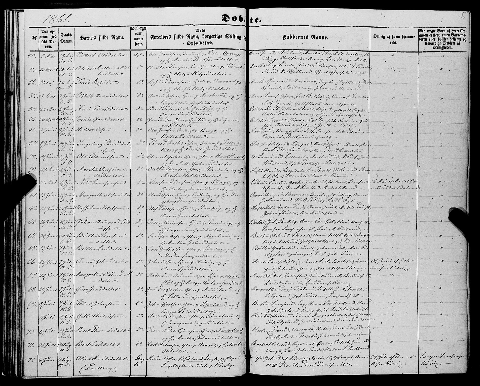 Kvinnherad sokneprestembete, AV/SAB-A-76401/H/Haa: Parish register (official) no. A 8, 1854-1872, p. 56