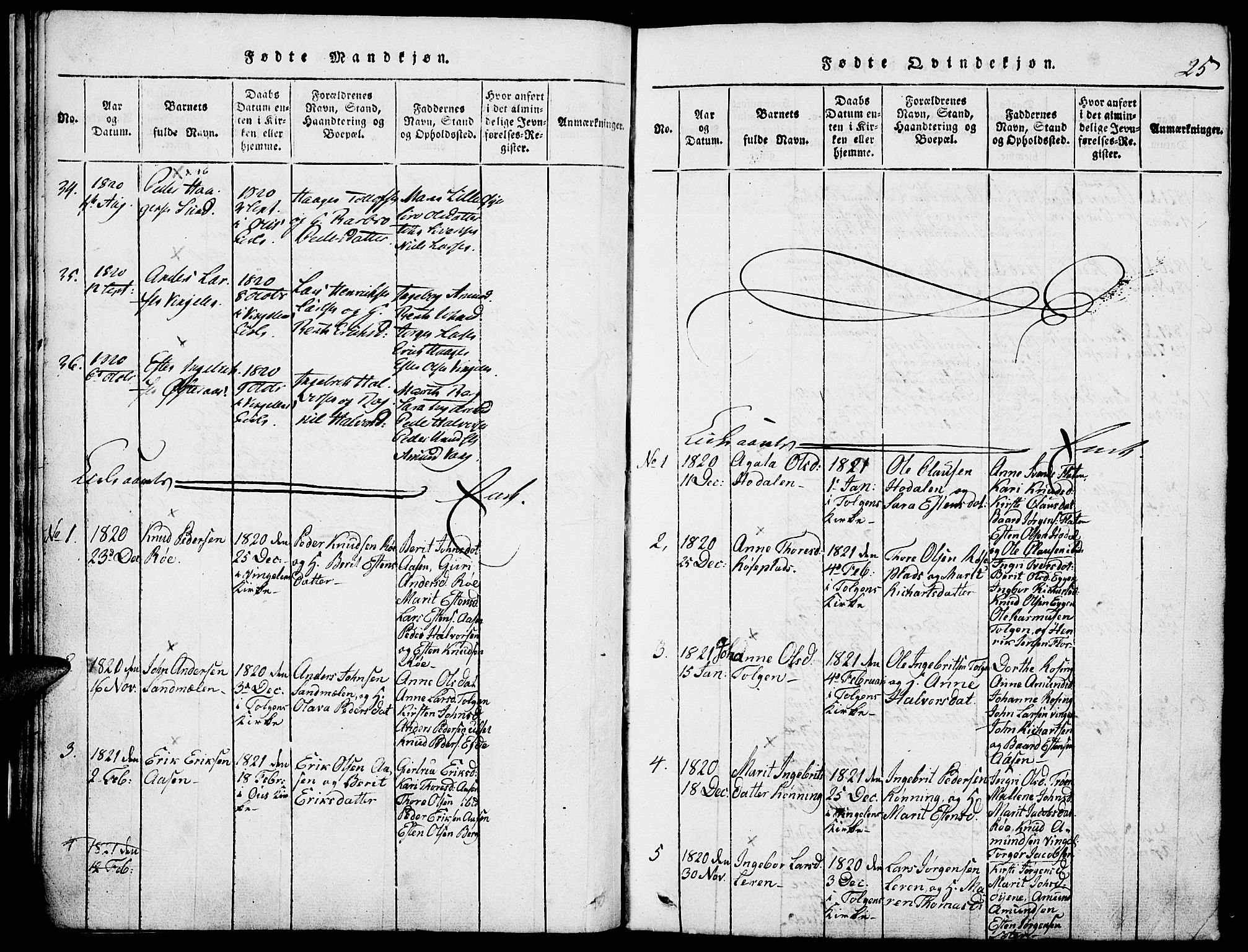 Tolga prestekontor, SAH/PREST-062/K/L0004: Parish register (official) no. 4, 1815-1836, p. 25