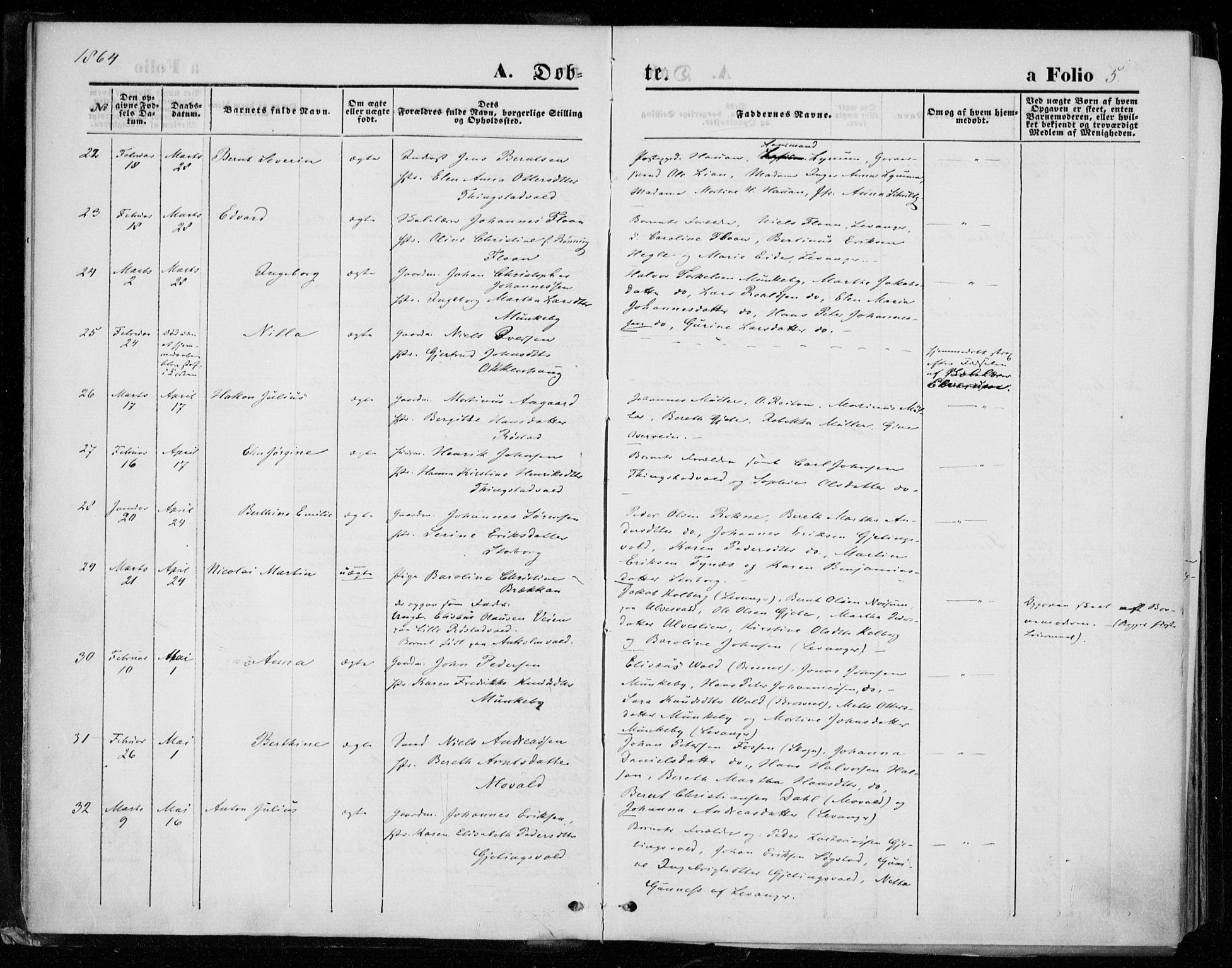 Ministerialprotokoller, klokkerbøker og fødselsregistre - Nord-Trøndelag, AV/SAT-A-1458/721/L0206: Parish register (official) no. 721A01, 1864-1874, p. 5