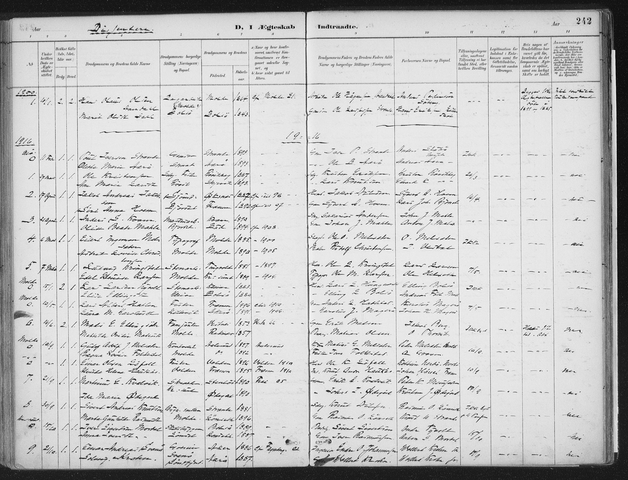 Ministerialprotokoller, klokkerbøker og fødselsregistre - Møre og Romsdal, AV/SAT-A-1454/555/L0658: Parish register (official) no. 555A09, 1887-1917, p. 242